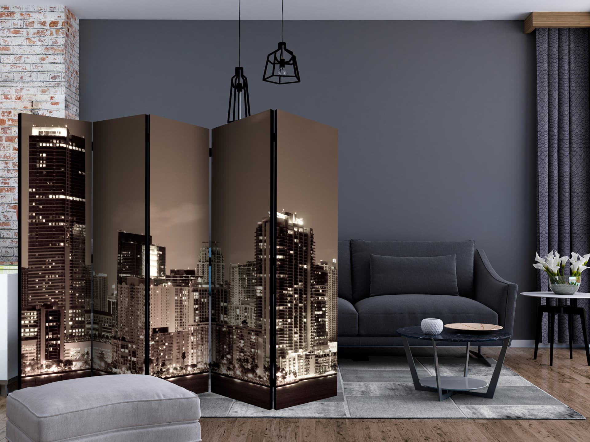 

Parawan 5-częściowy - Miami w sepii II [Room Dividers] (rozmiar 225x172)