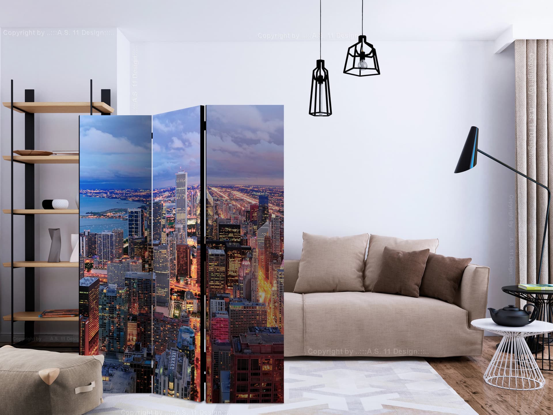 

Parawan 3-częściowy - Rozświetlone Chicago [Room Dividers] (rozmiar 135x172)