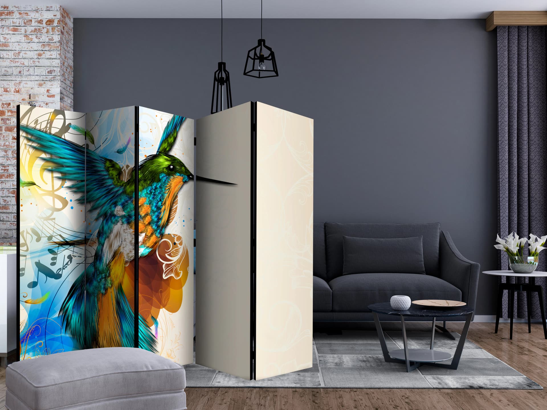 

Parawan 5-częściowy - Bird's Music II [Room Dividers] (rozmiar 225x172)