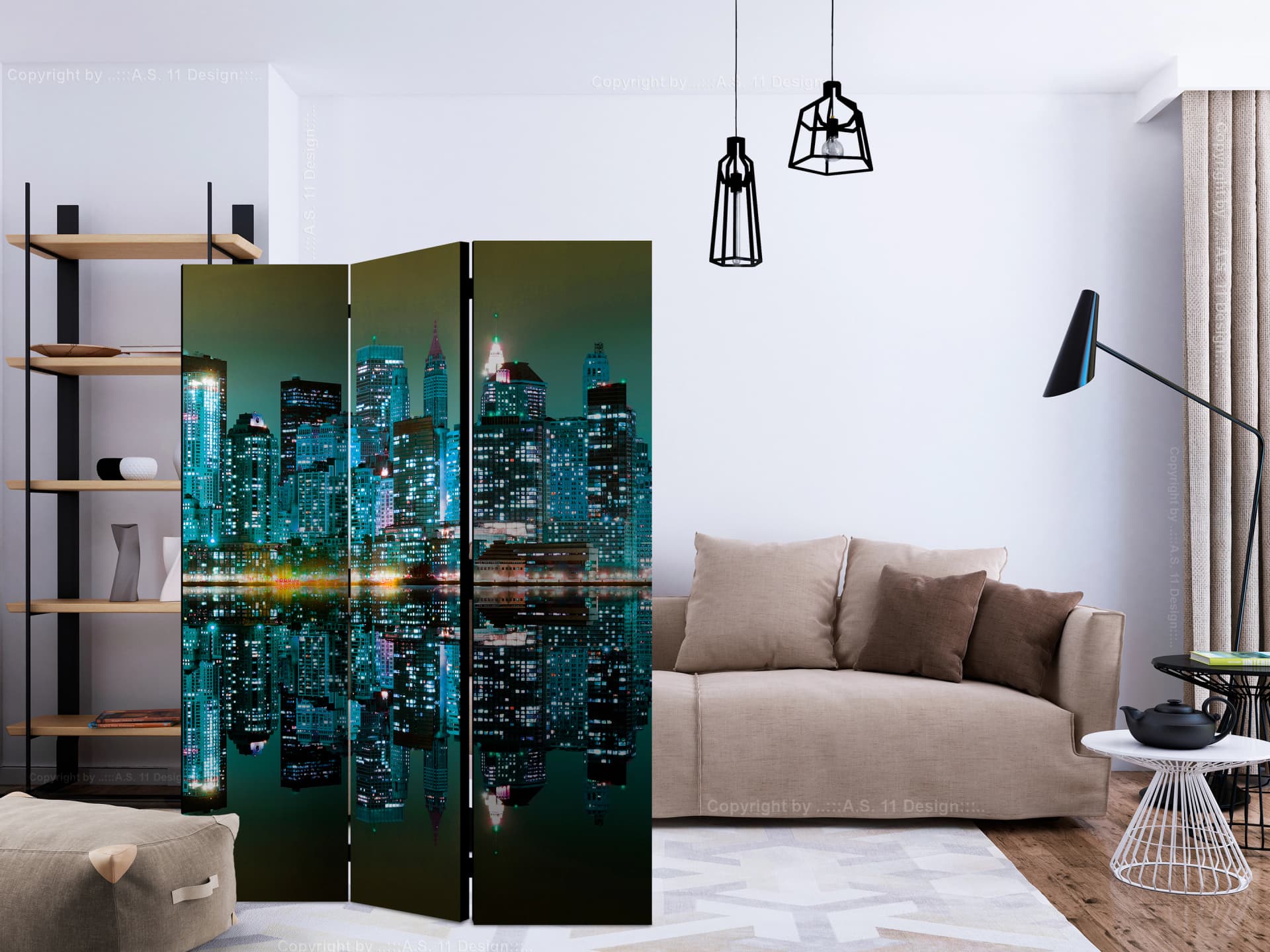 

Parawan 3-częściowy - Gold reflections - NYC [Room Dividers] (rozmiar 135x172)