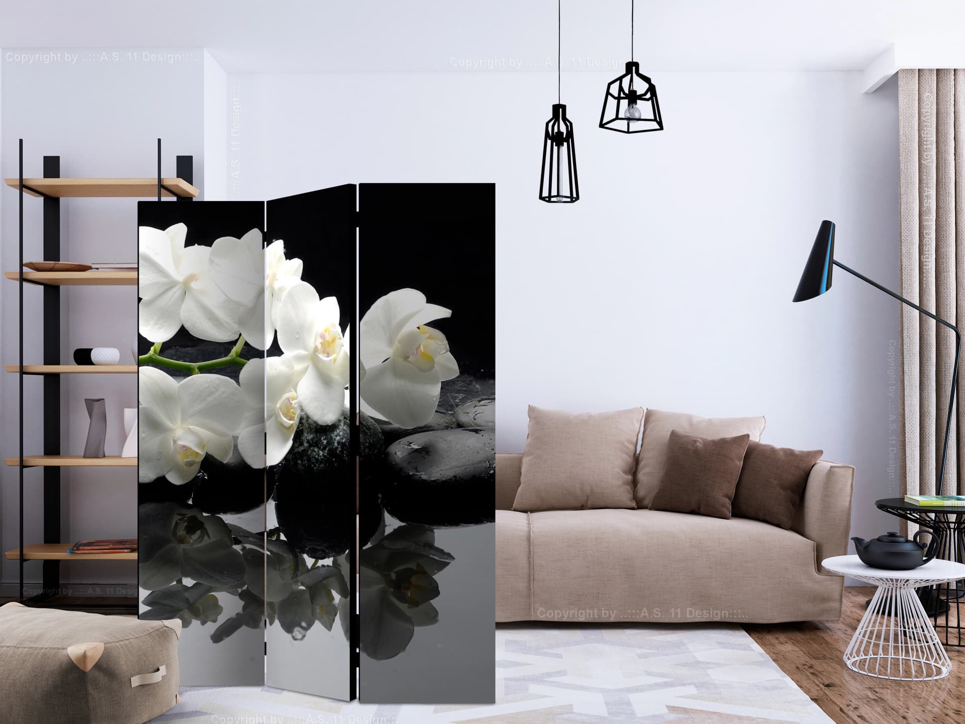 

Parawan 3-częściowy - SPA, kamienie i orchidea [Room Dividers] (rozmiar 135x172)