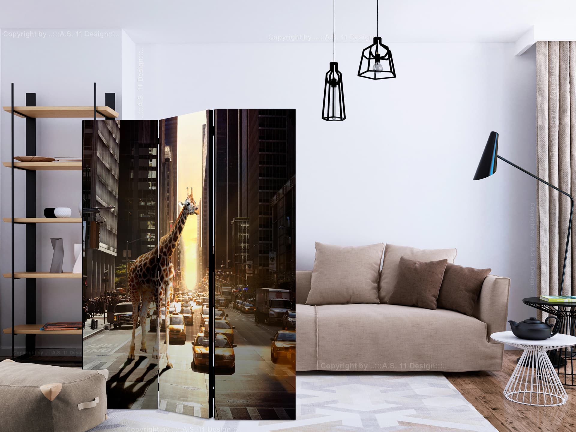 

Parawan 3-częściowy - Żyrafa w wielkim mieście [Room Dividers] (rozmiar 135x172)