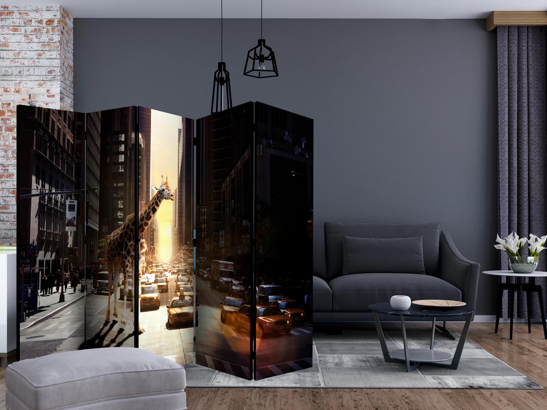 

Parawan 5-częściowy - Żyrafa w wielkim mieście II [Room Dividers] (rozmiar 225x172)