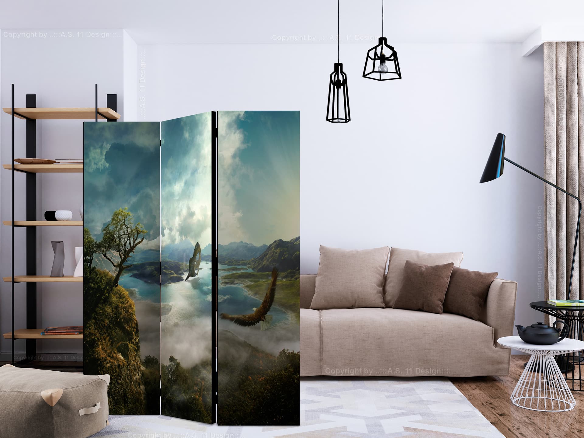 

Parawan 3-częściowy - Lot nad jeziorem [Room Dividers] (rozmiar 135x172)