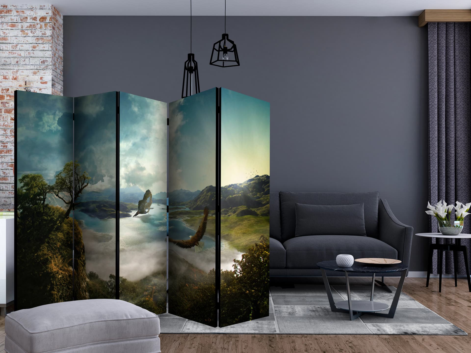 

Parawan 5-częściowy - Lot nad jeziorem II [Room Dividers] (rozmiar 225x172)