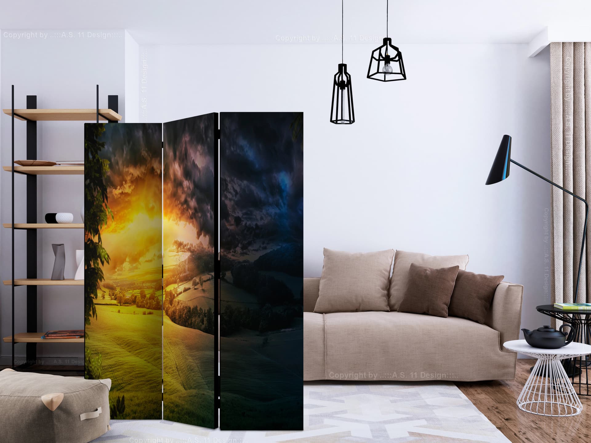 

Parawan 3-częściowy - Zmierzch nad doliną [Room Dividers] (rozmiar 135x172)