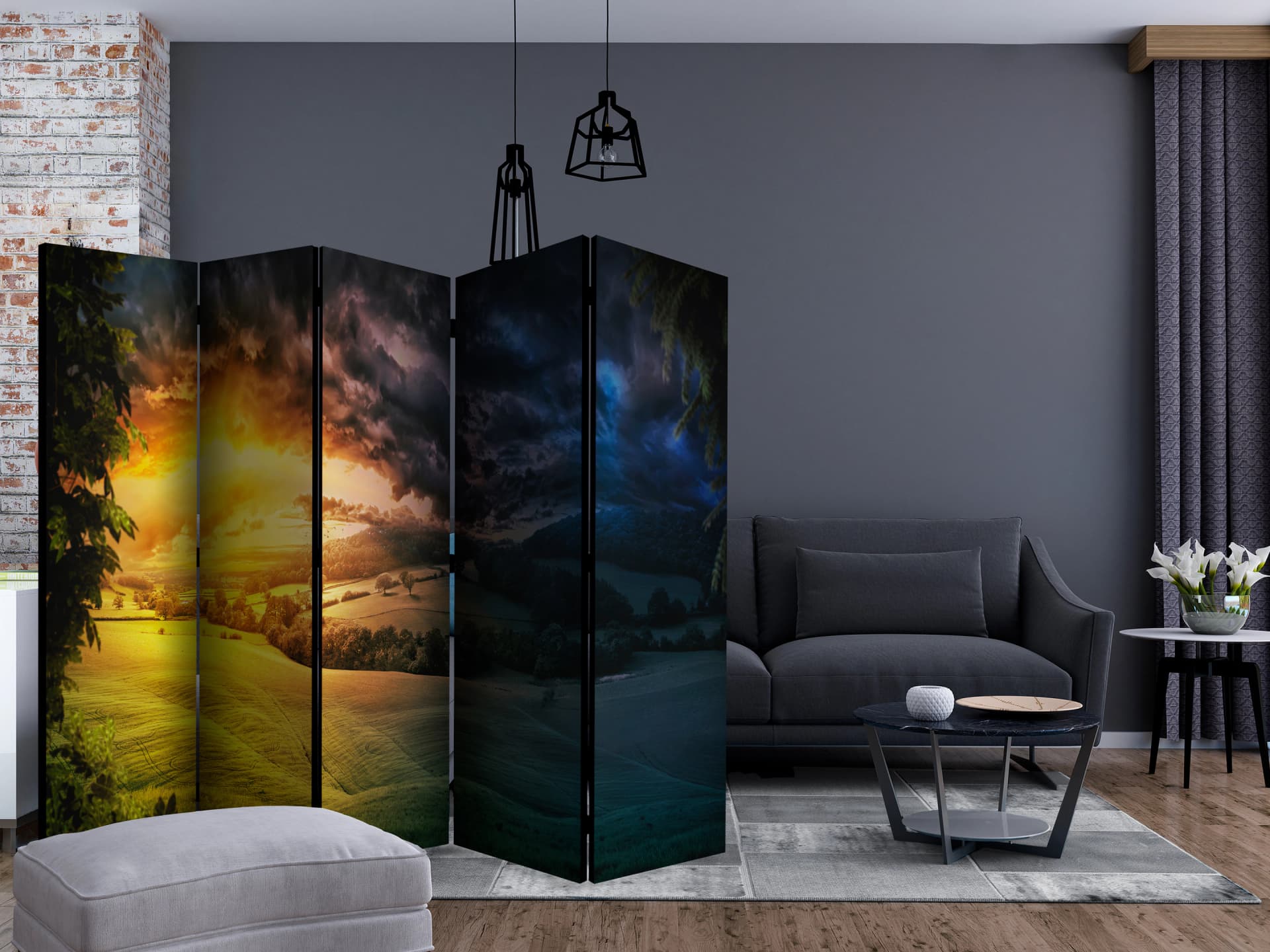 

Parawan 5-częściowy - Zmierzch nad doliną II [Room Dividers] (rozmiar 225x172)