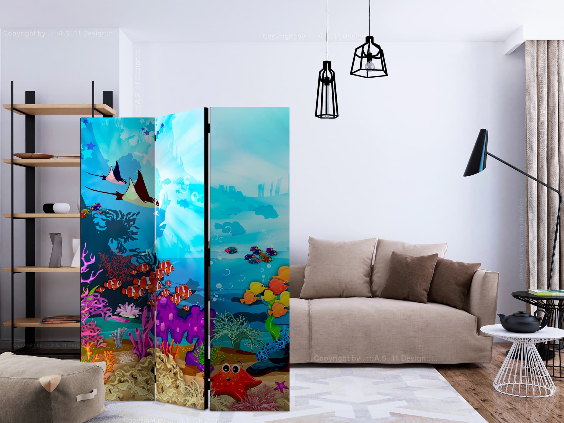 

Parawan 3-częściowy - Kolorowe rybki [Room Dividers] (rozmiar 135x172)