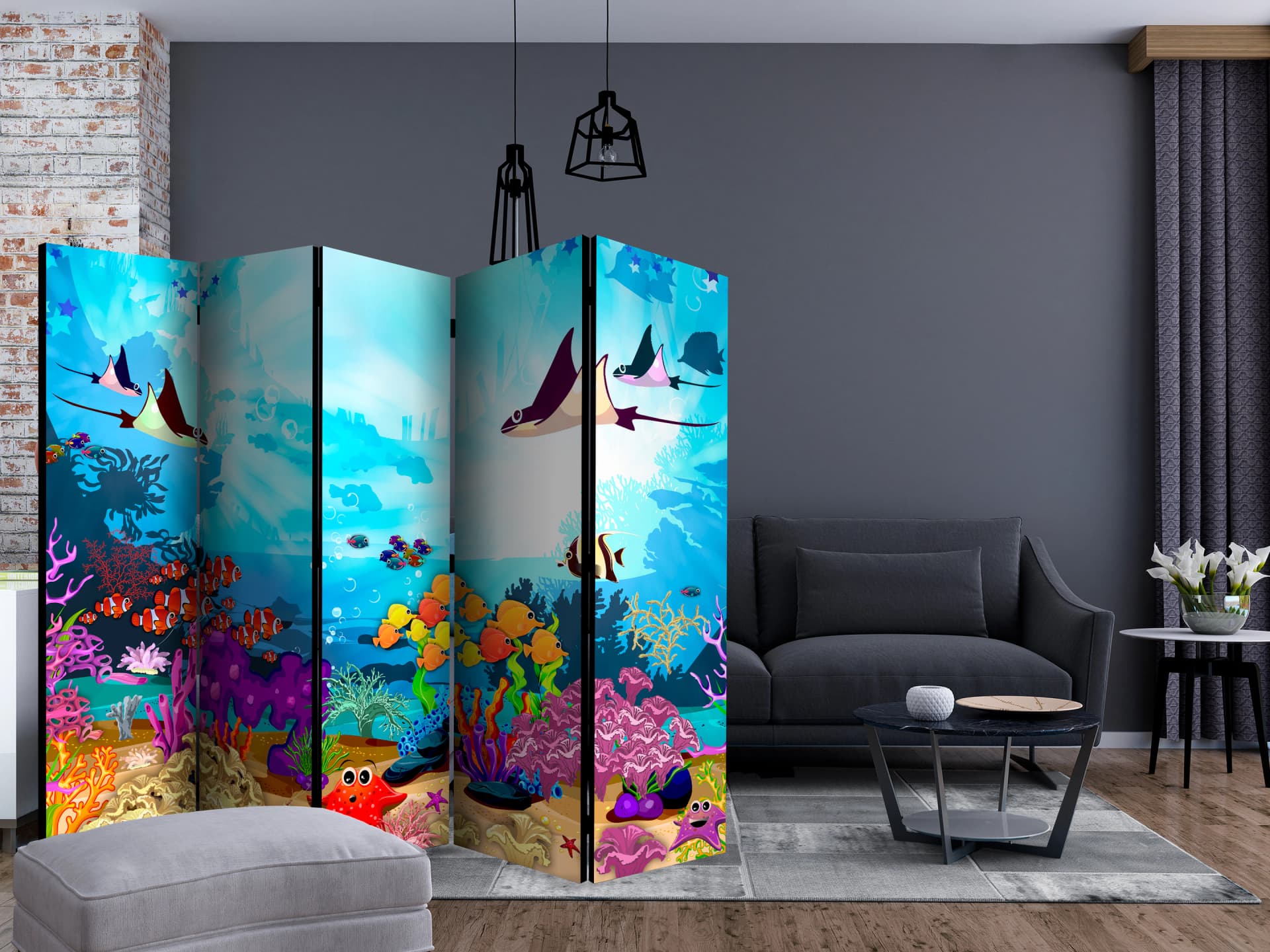 

Parawan 5-częściowy - Kolorowe rybki II [Room Dividers] (rozmiar 225x172)