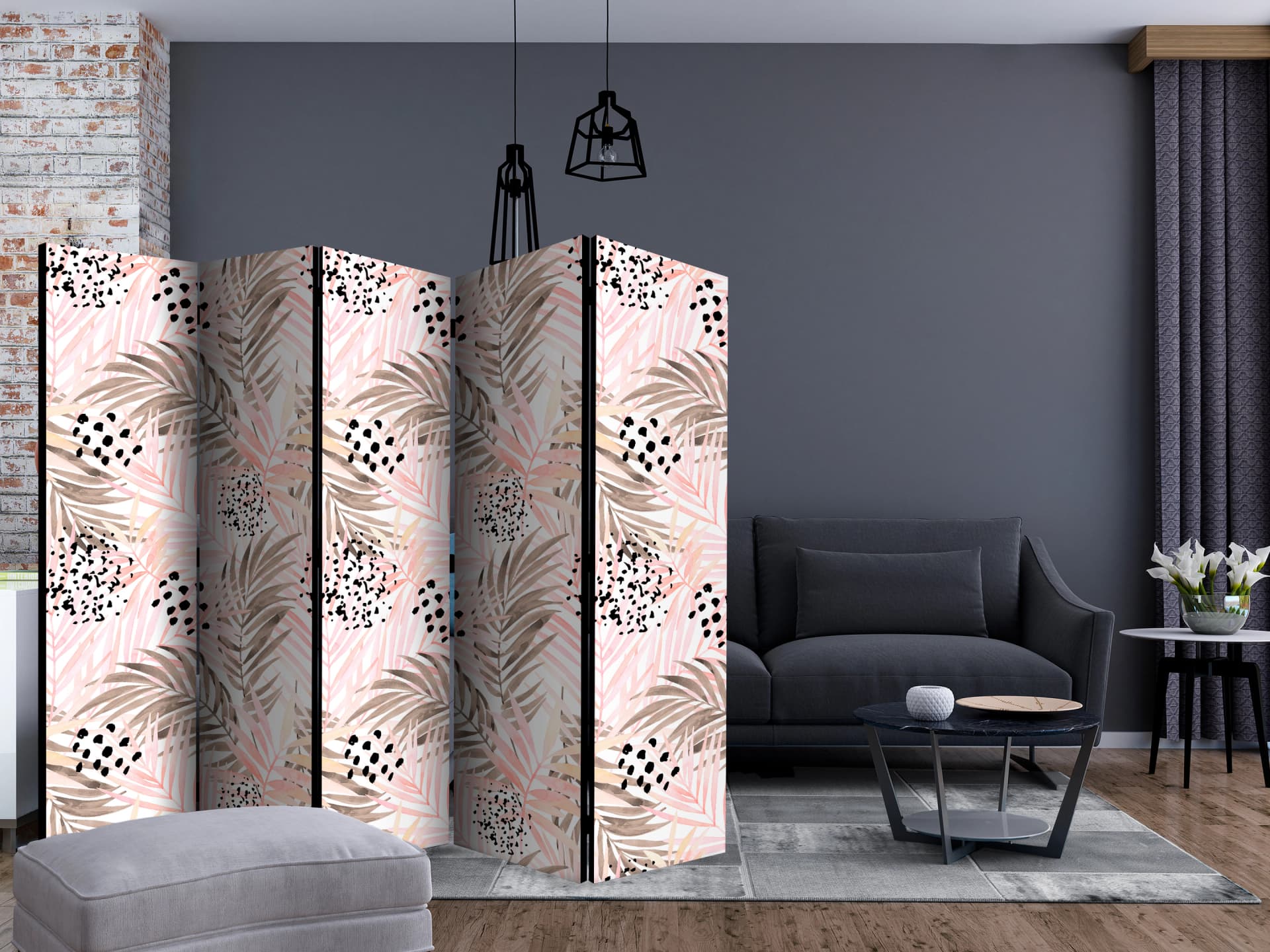 

Parawan 5-częściowy - Różowe palmy II [Room Dividers] (rozmiar 225x172)