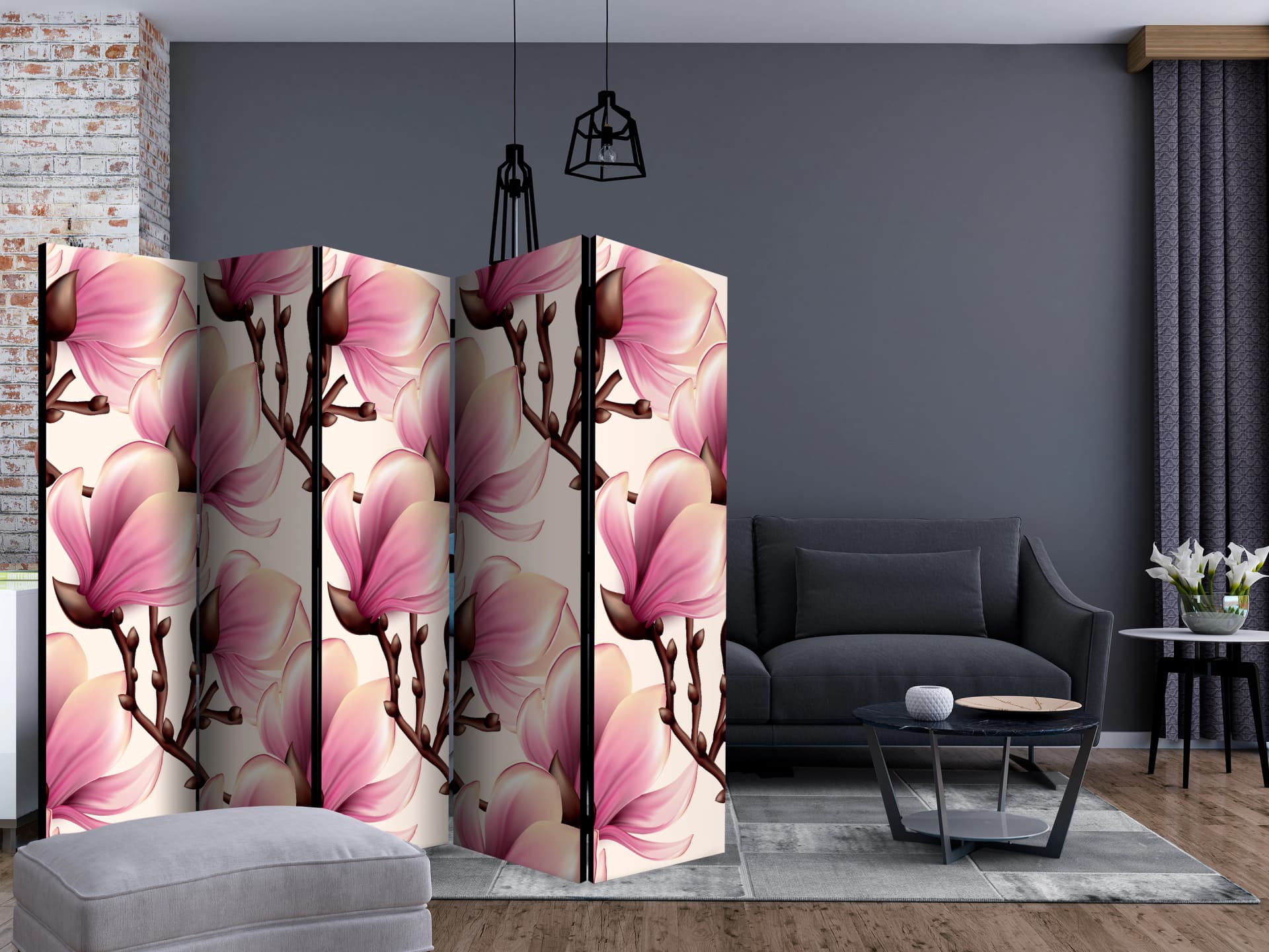 

Parawan 5-częściowy - Kwitnące magnolie II [Room Dividers] (rozmiar 225x172)