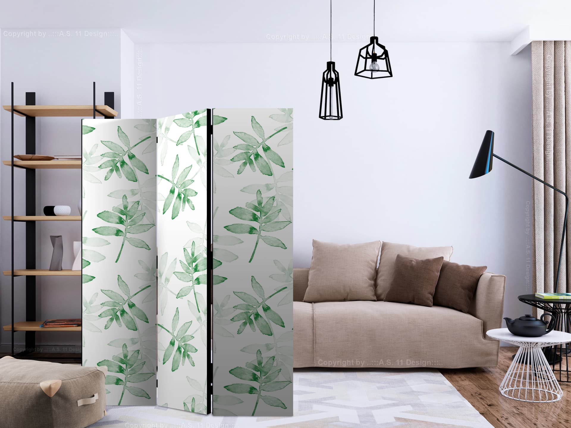 

Parawan 3-częściowy - Akwarelowe gałązki [Room Dividers] (rozmiar 135x172)