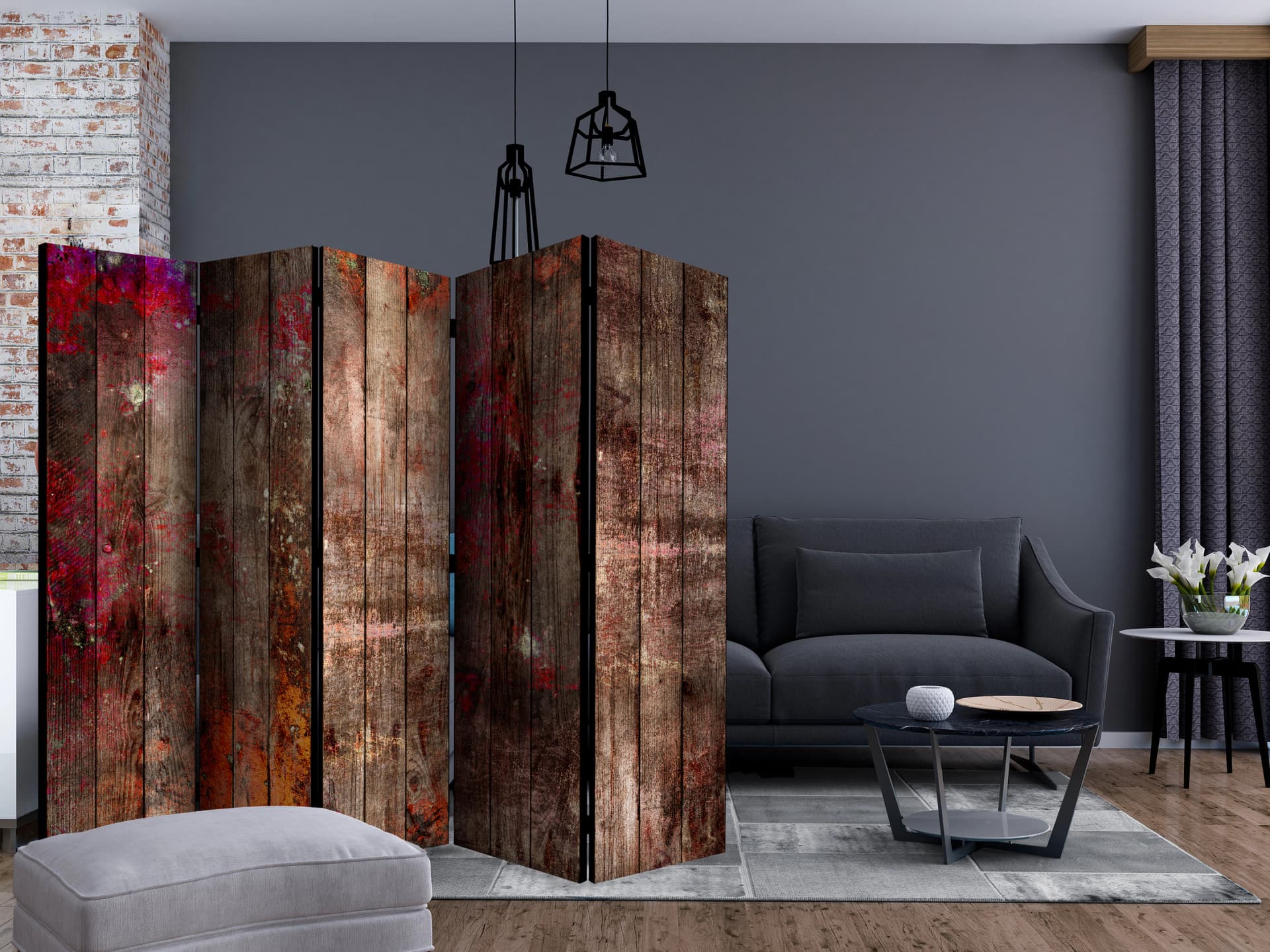 

Parawan 5-częściowy - Zabarwione drewno II [Room Dividers] (rozmiar 225x172)
