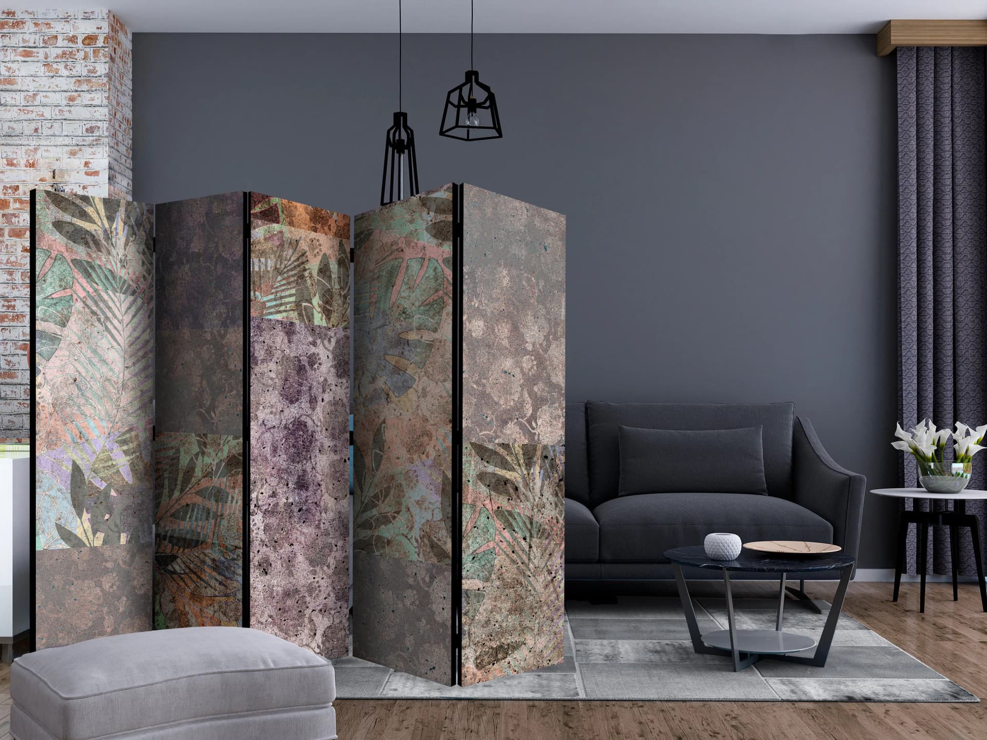 

Parawan 5-częściowy - Betonowy ogród II [Room Dividers] (rozmiar 225x172)
