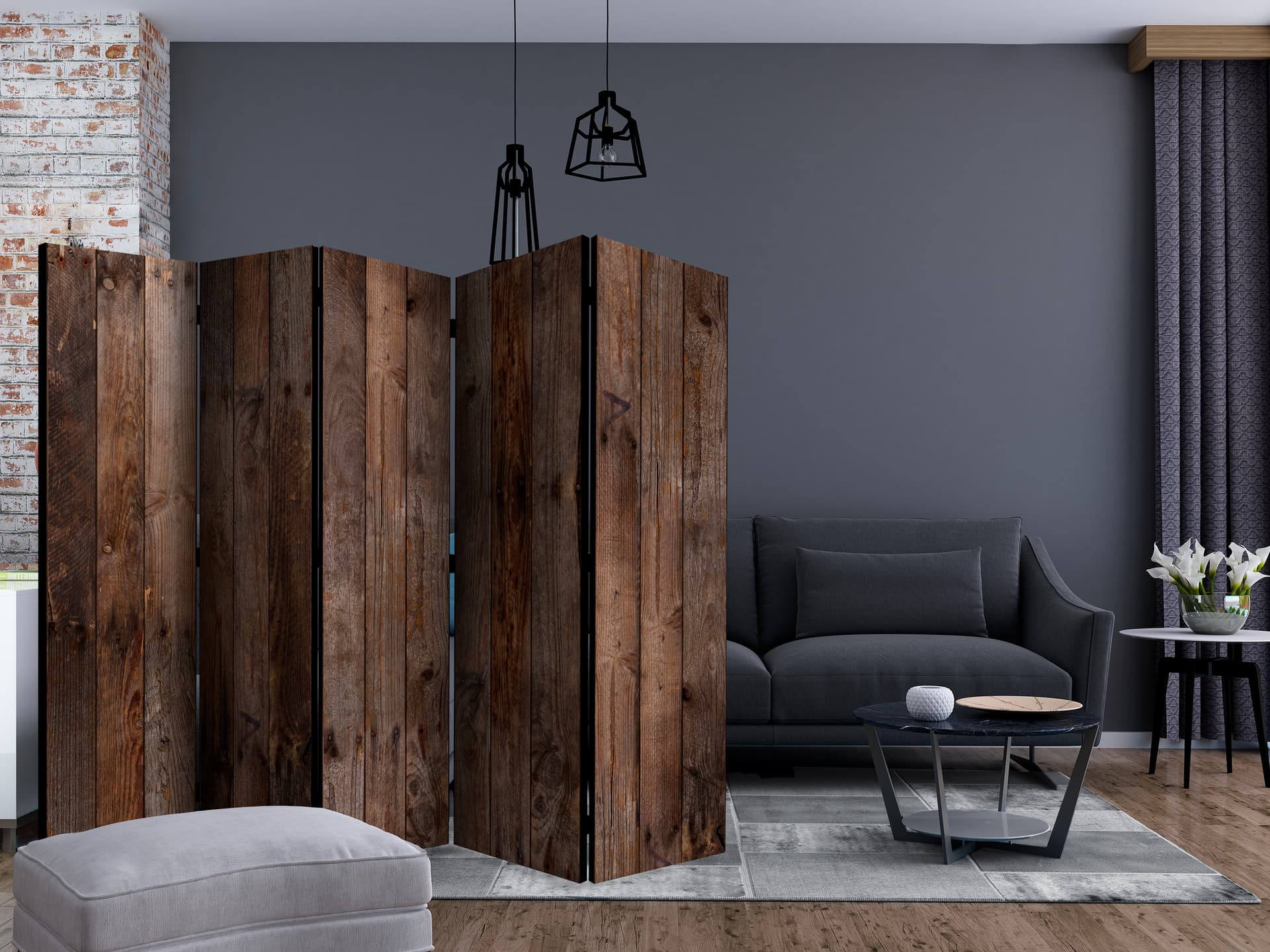

Parawan 5-częściowy - Drewniana chatka II [Room Dividers] (rozmiar 225x172)