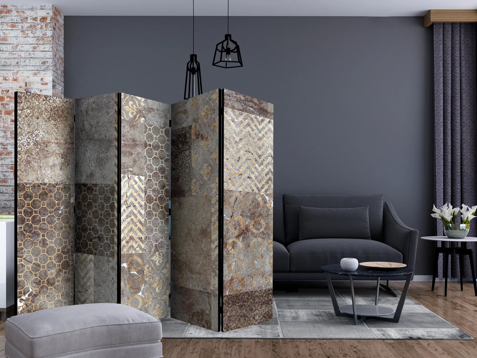 

Parawan 5-częściowy - Geometryczne tekstury II [Room Dividers] (rozmiar 225x172)