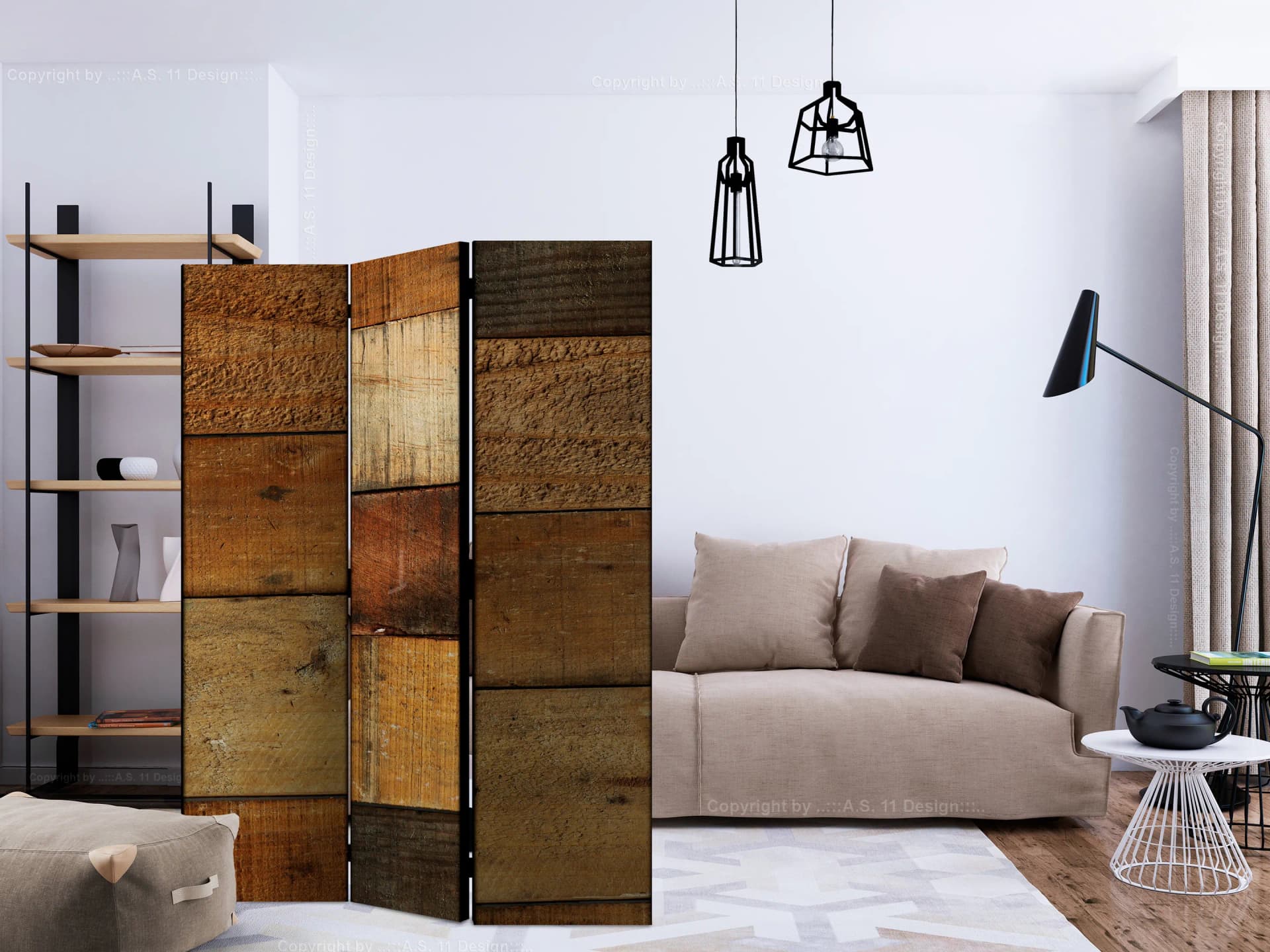 

Parawan 3-częściowy - Drewniane tekstury [Room Dividers] (rozmiar 135x172)