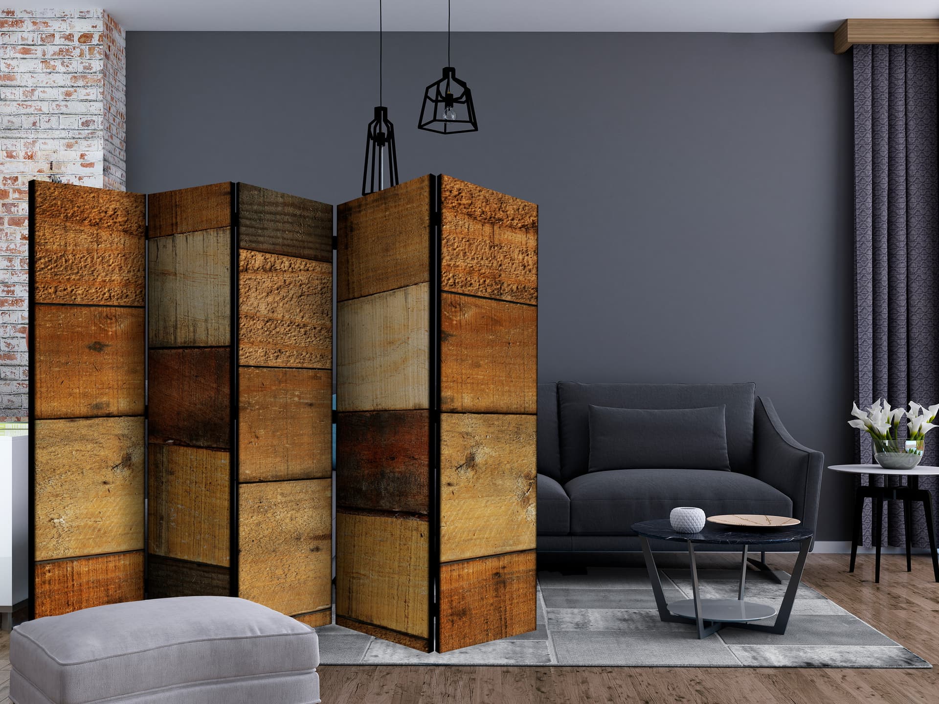 

Parawan 5-częściowy - Drewniane tekstury II [Room Dividers] (rozmiar 225x172)