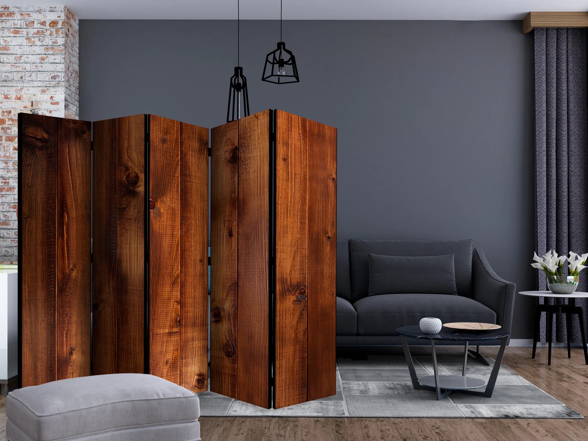 

Parawan 5-częściowy - Sosnowa deska II [Room Dividers] (rozmiar 225x172)