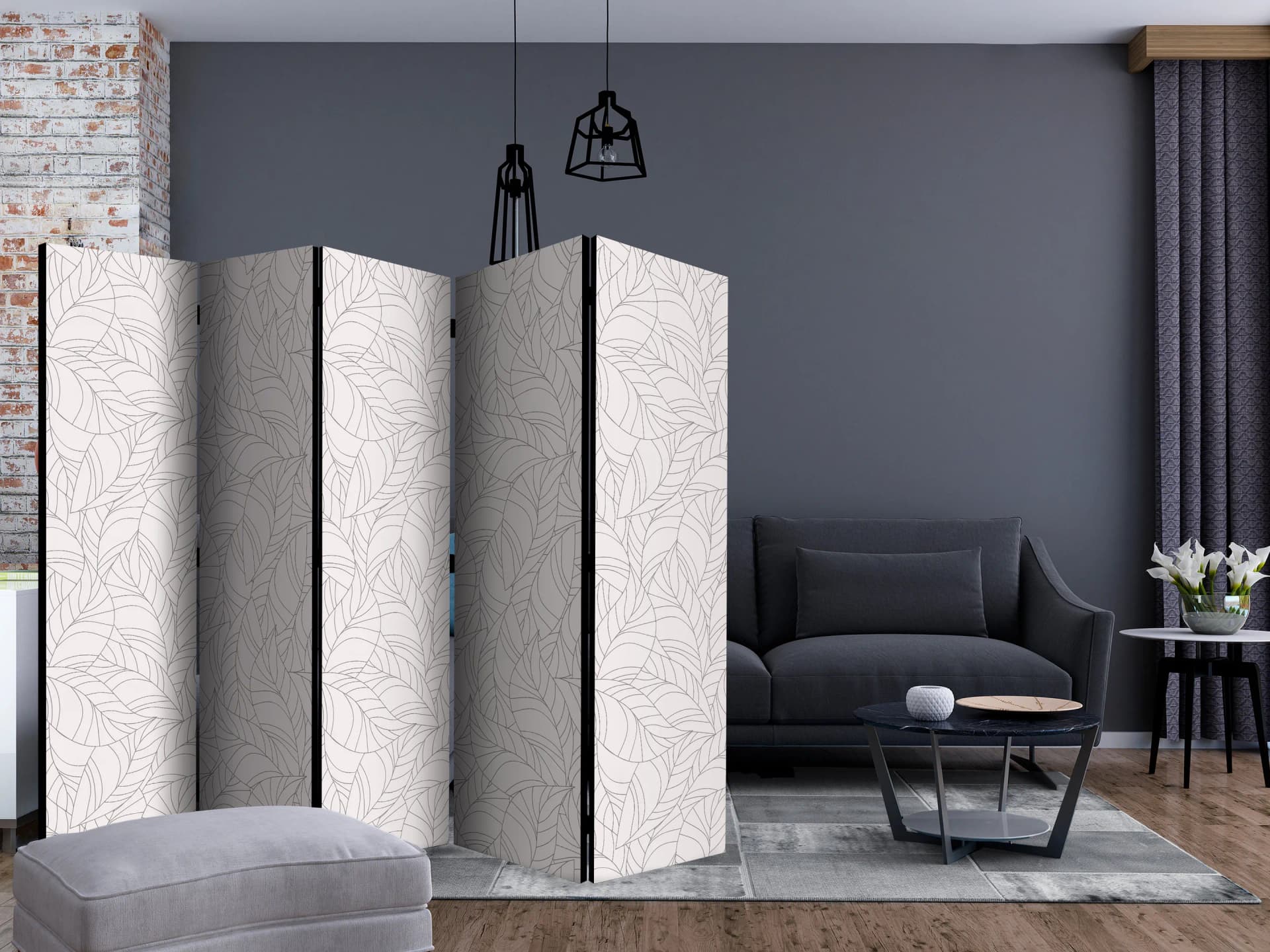 

Parawan 5-częściowy - Bezbarwne liście II [Room Dividers] (rozmiar 225x172)