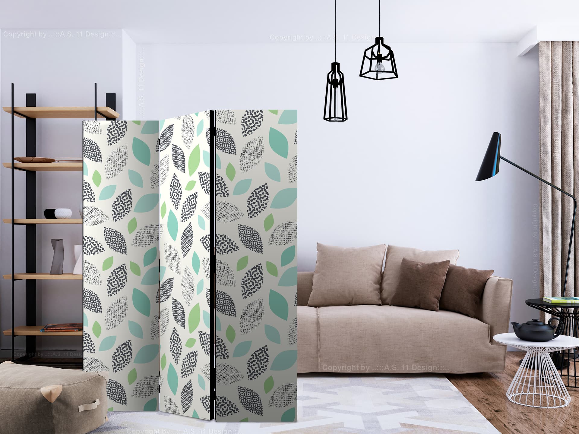 

Parawan 3-częściowy - Wzorzyste liście [Room Dividers] (rozmiar 135x172)