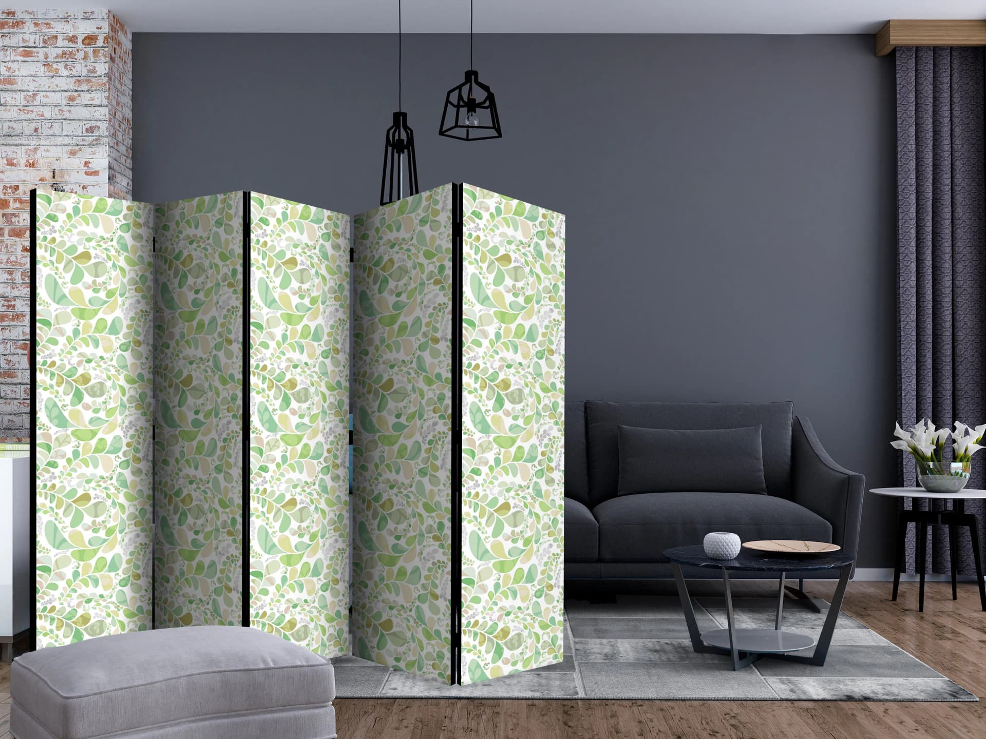 

Parawan 5-częściowy - Roślinny witraż II [Room Dividers] (rozmiar 225x172)