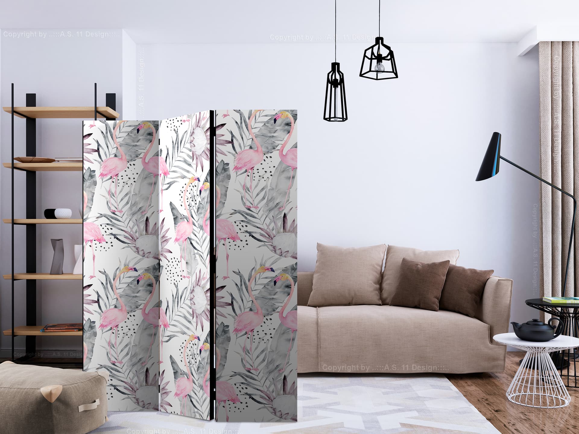 

Parawan 3-częściowy - Flamingi i gałązki [Room Dividers] (rozmiar 135x172)
