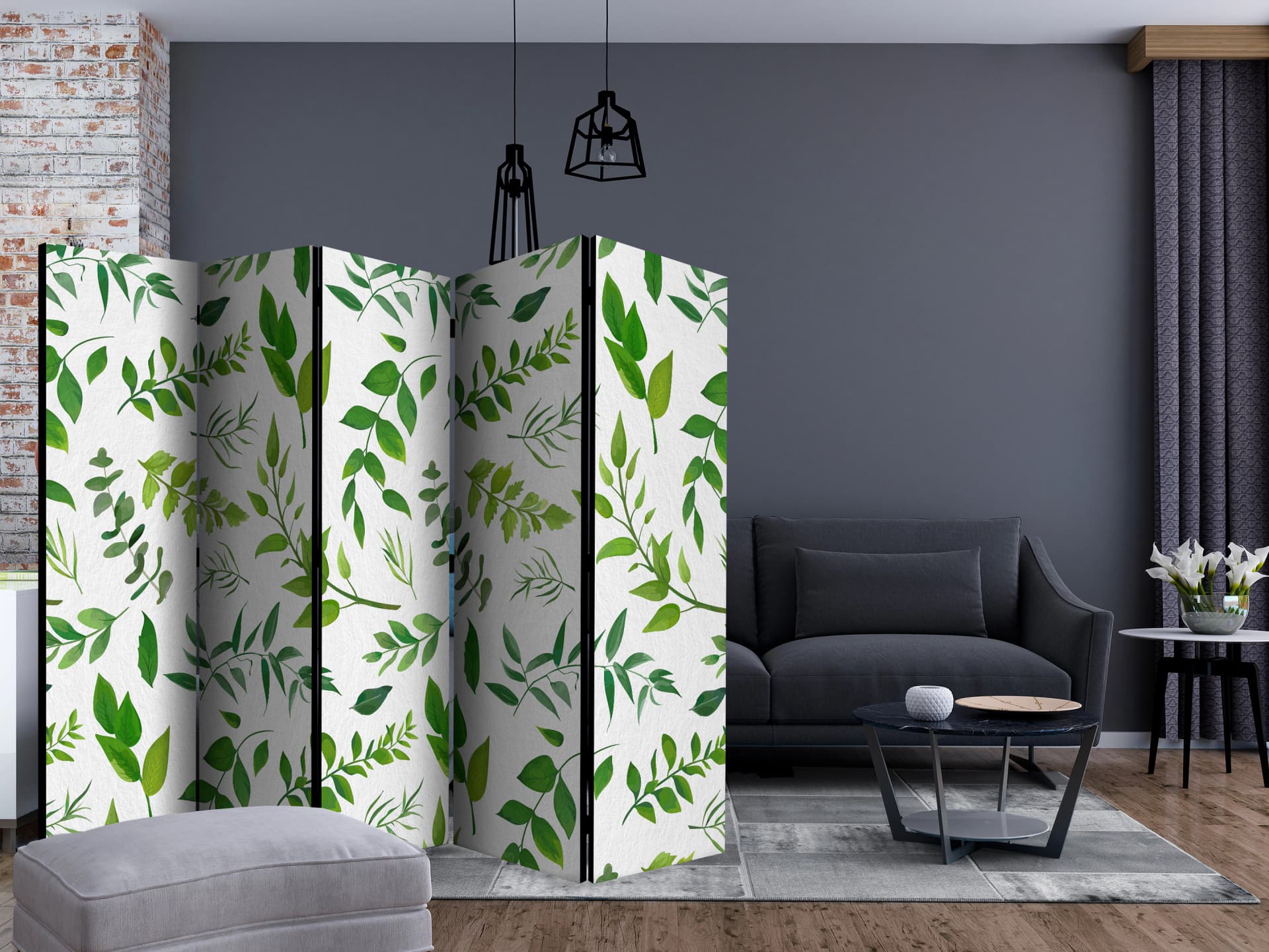 

Parawan 5-częściowy - Zielone gałązki II [Room Dividers] (rozmiar 225x172)