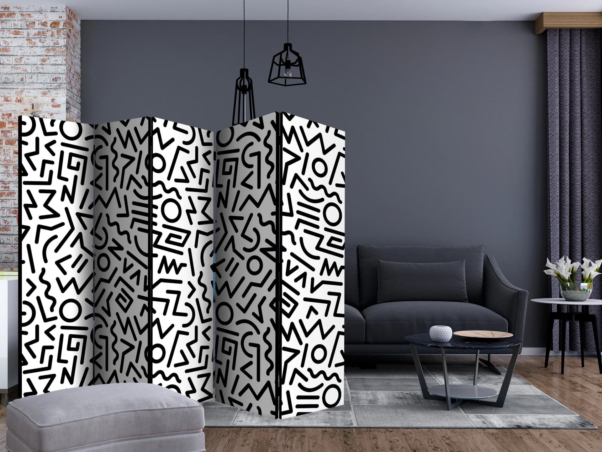 

Parawan 5-częściowy - Czarno-biały labirynt II [Room Dividers] (rozmiar 225x172)