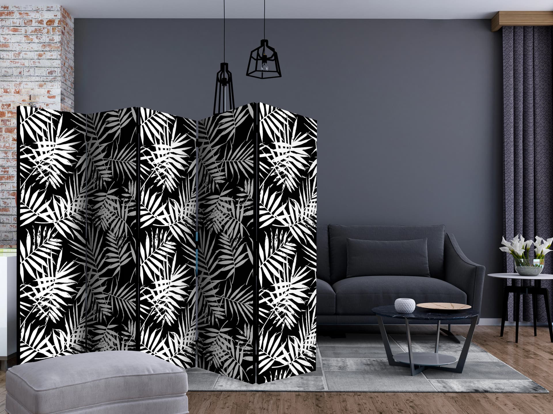 

Parawan 5-częściowy - Czarno-biała dżungla II [Room Dividers] (rozmiar 225x172)