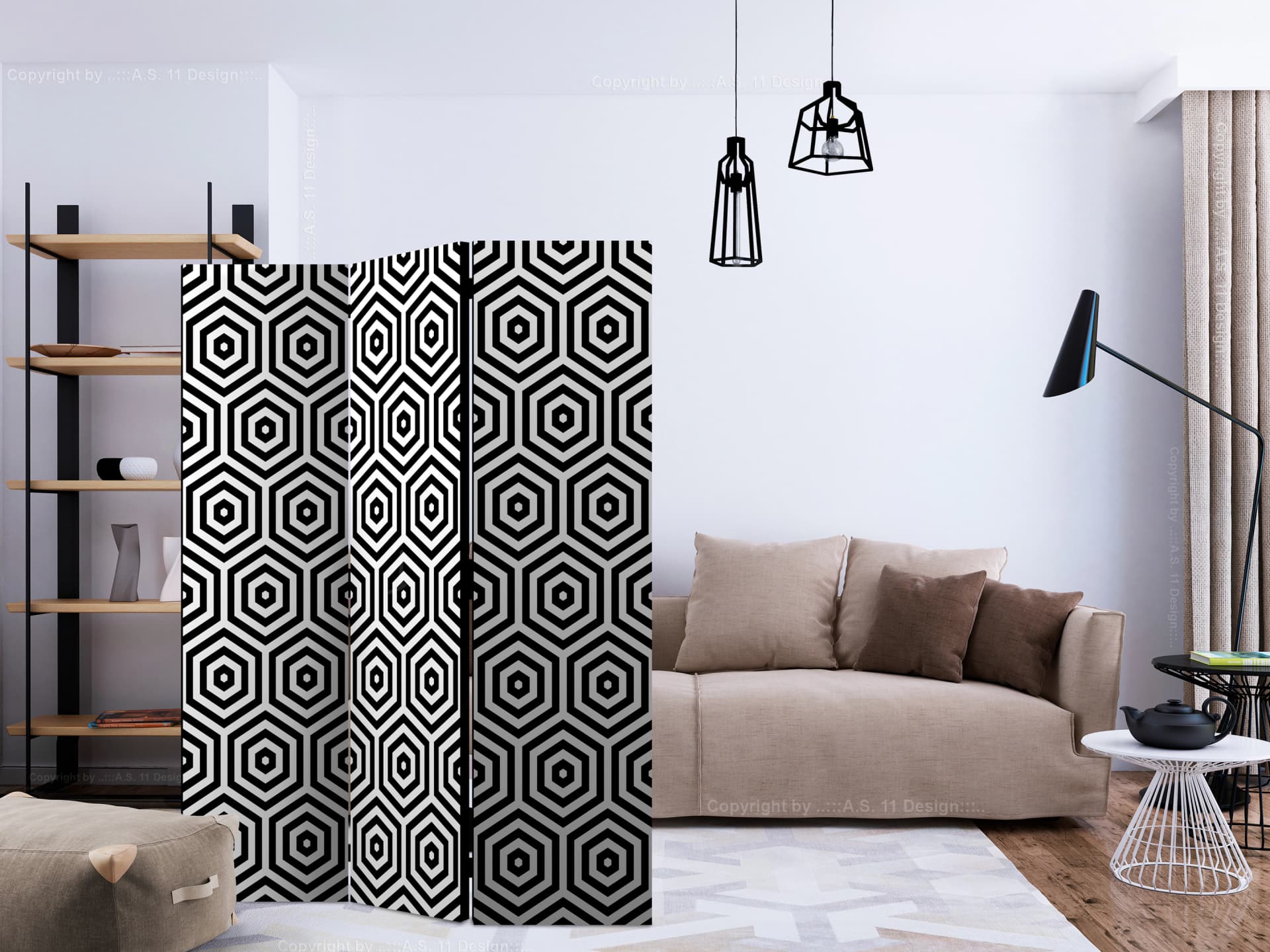 

Parawan 3-częściowy - Czarno-biała hipnoza [Room Dividers] (rozmiar 135x172)