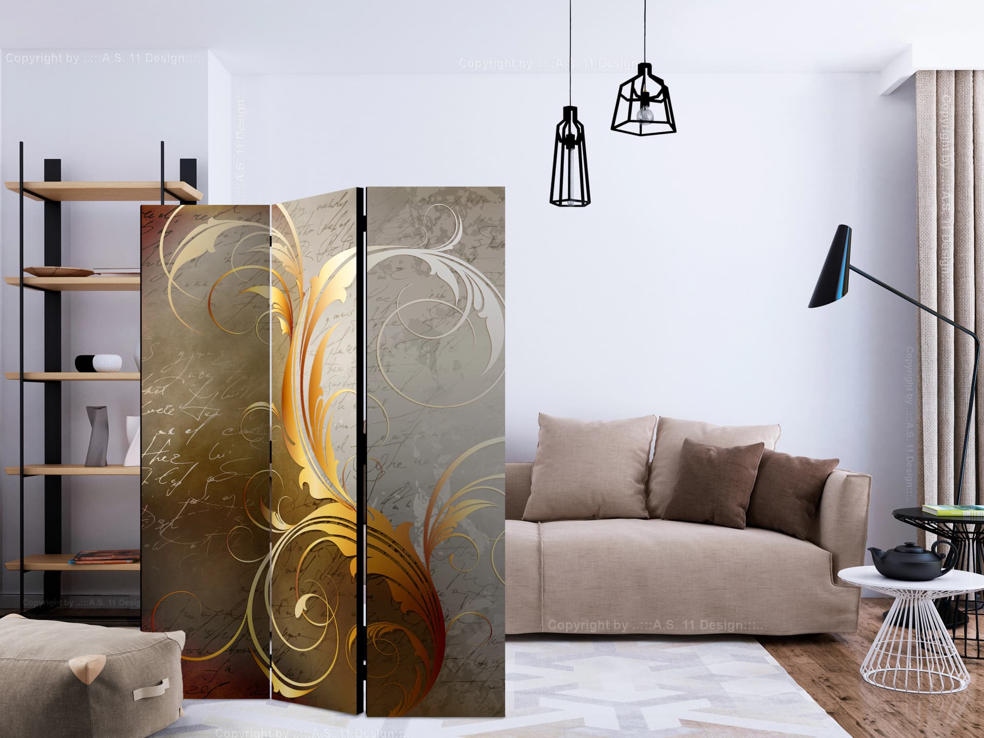 

Parawan 3-częściowy - Złote litery [Room Dividers] (rozmiar 135x172)