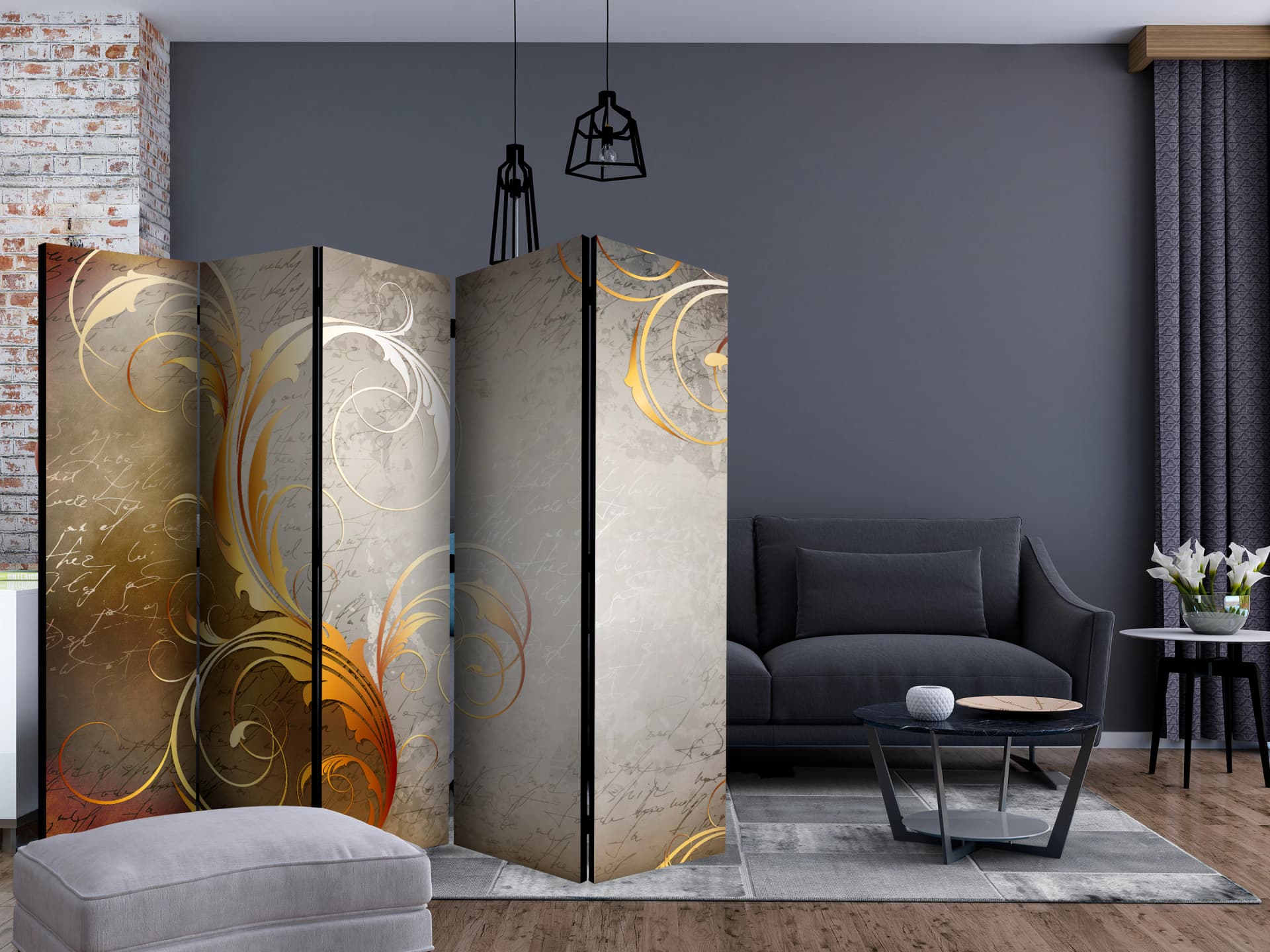 

Parawan 5-częściowy - Złote litery II [Room Dividers] (rozmiar 225x172)