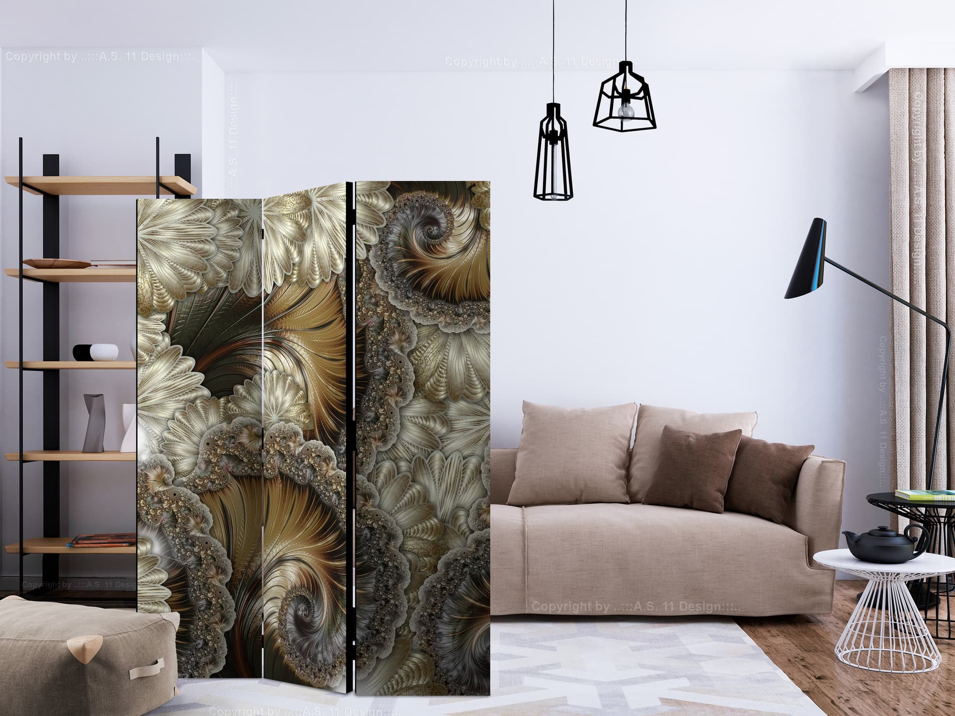 

Parawan 3-częściowy - Złote wachlarze [Room Dividers] (rozmiar 135x172)