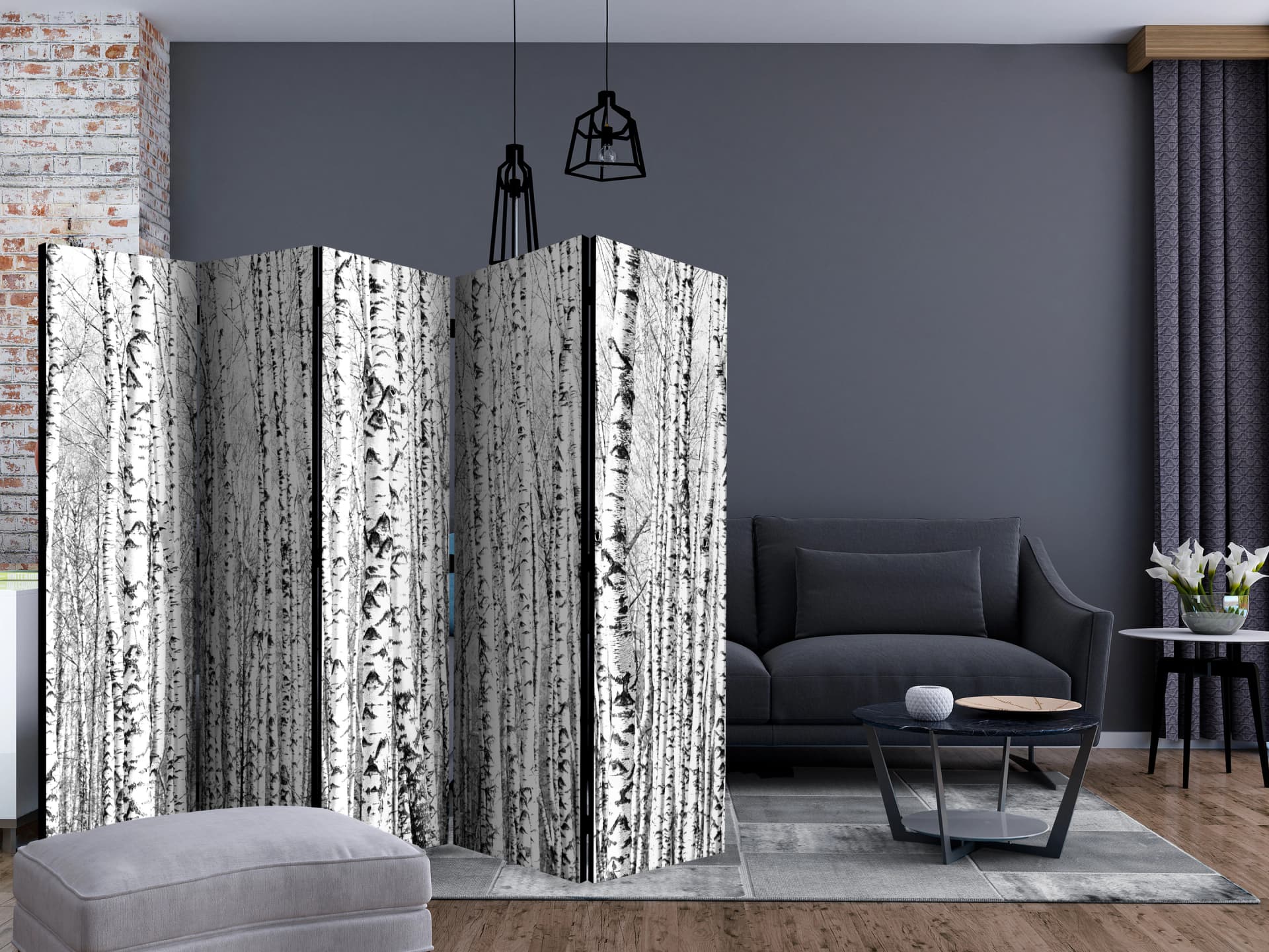 

Parawan 5-częściowy - Brzozowy las II [Room Dividers] (rozmiar 225x172)