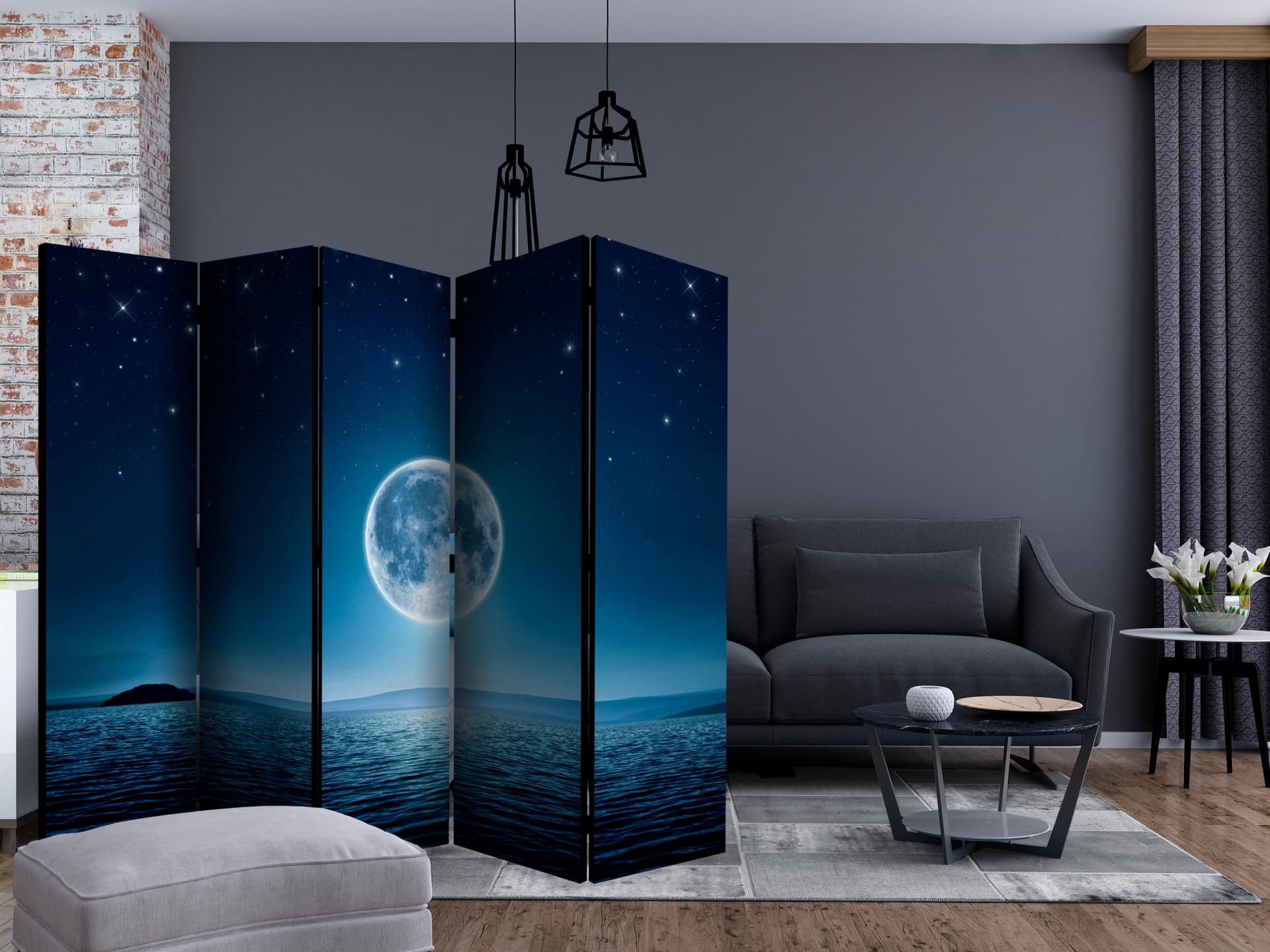 

Parawan 5-częściowy - Księżycowa noc II [Room Dividers] (rozmiar 225x172)