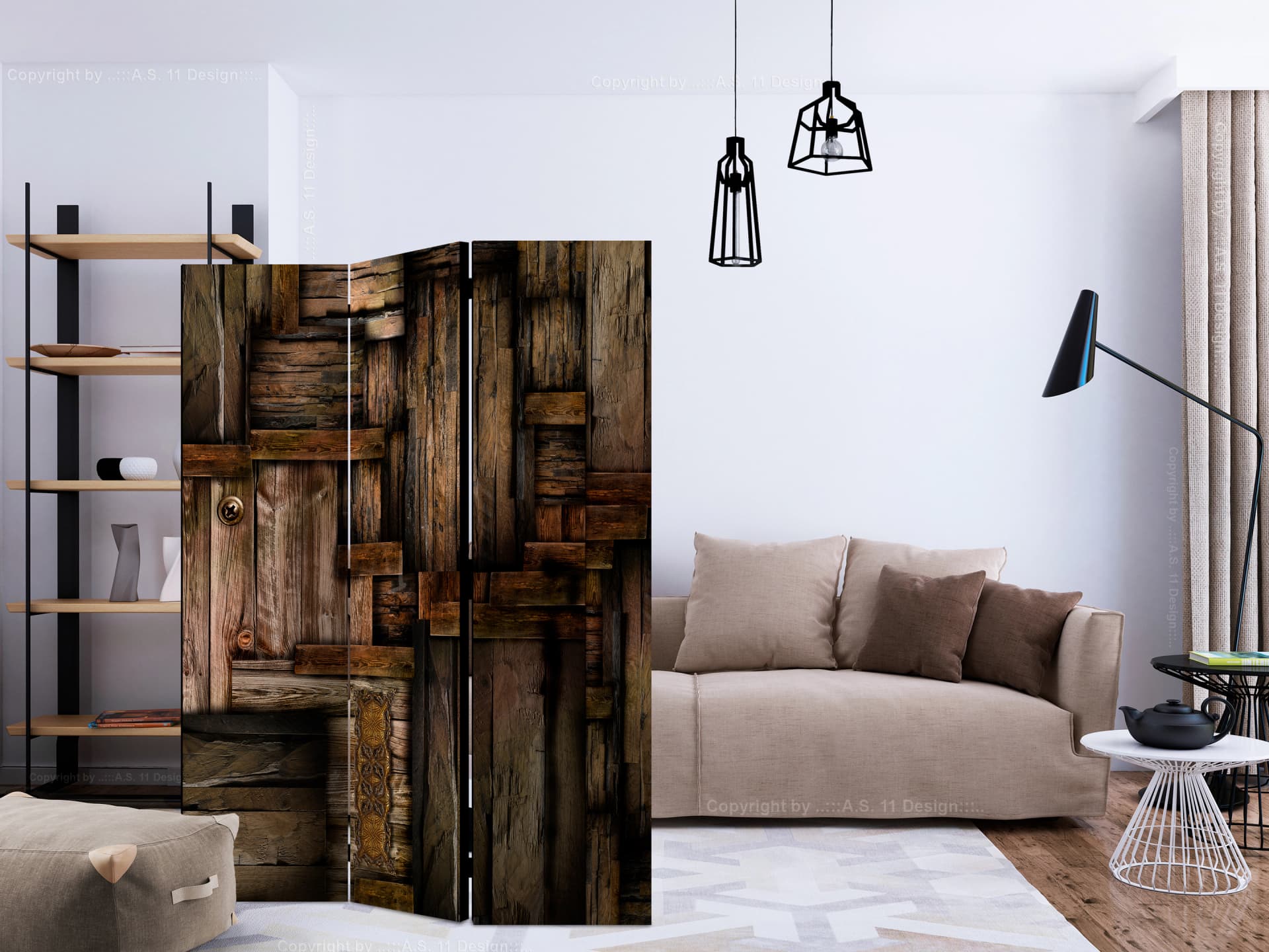 

Parawan 3-częściowy - Drewniana układanka [Room Dividers] (rozmiar 135x172)