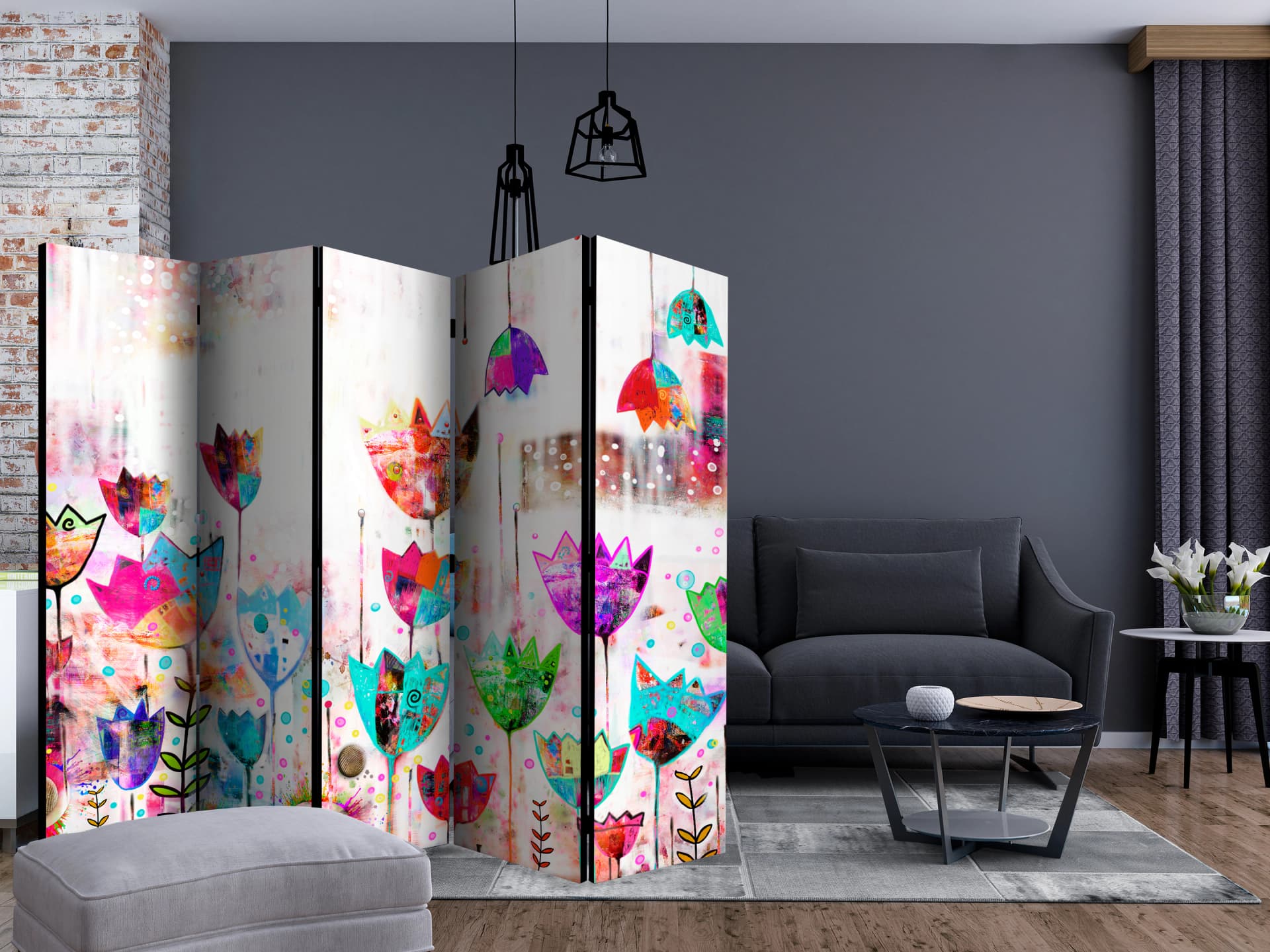 

Parawan 5-częściowy - Kolorowe tulipany II [Room Dividers] (rozmiar 225x172)