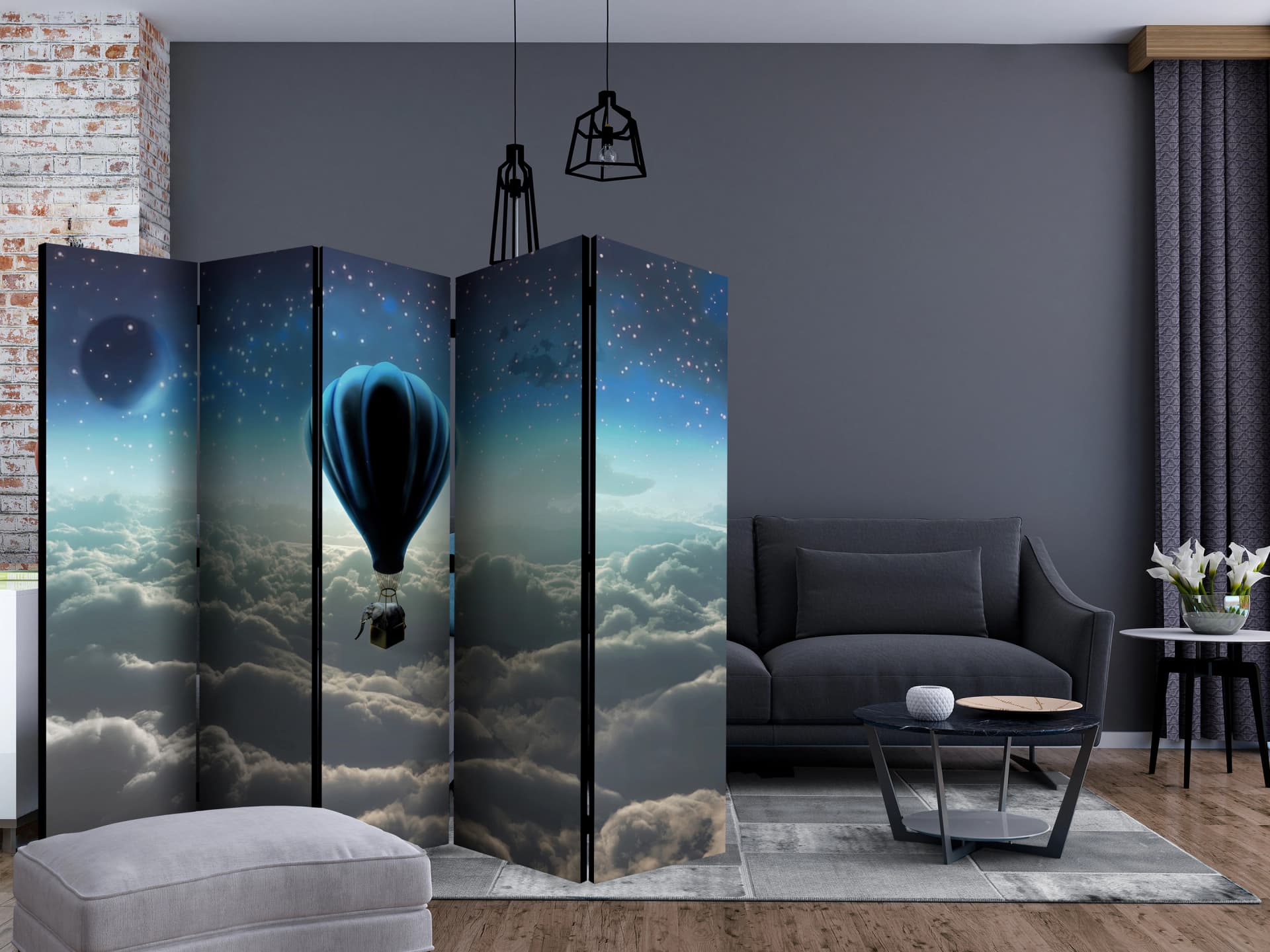 

Parawan 5-częściowy - Nocna wyprawa II [Room Dividers] (rozmiar 225x172)