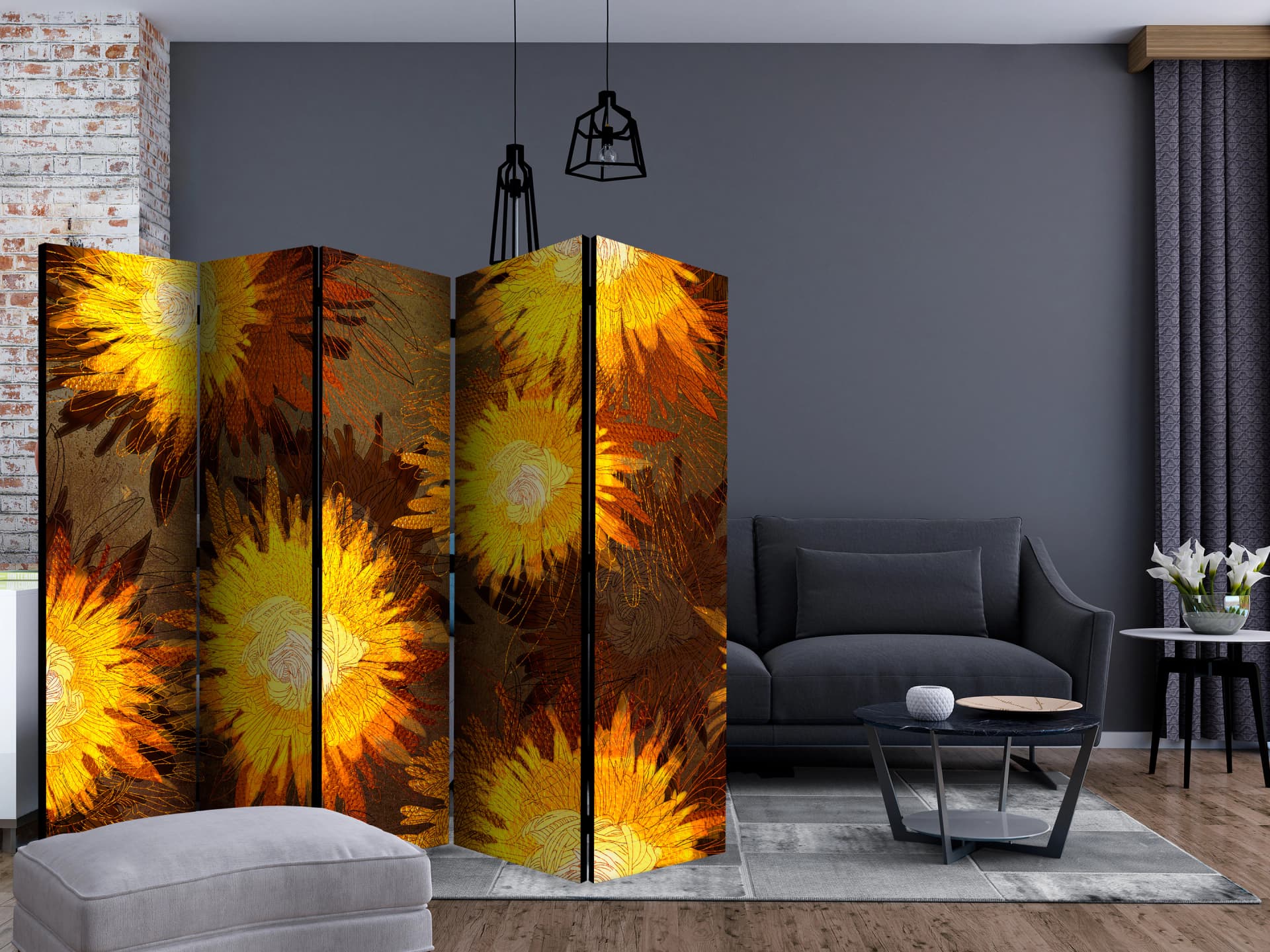 

Parawan 5-częściowy - Taniec słoneczników II [Room Dividers] (rozmiar 225x172)