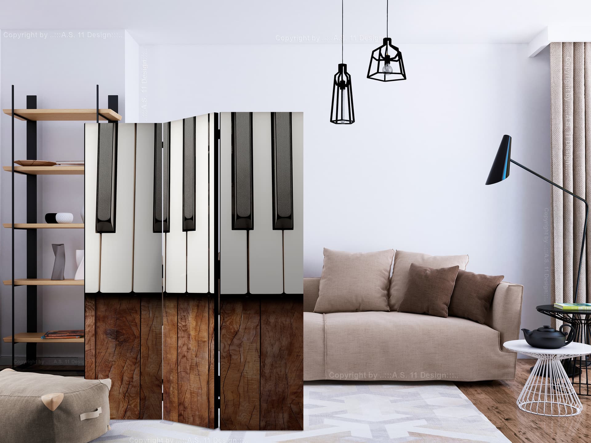 

Parawan 3-częściowy - Zainspirowane Chopinem - mahoń [Room Dividers] (rozmiar 135x172)