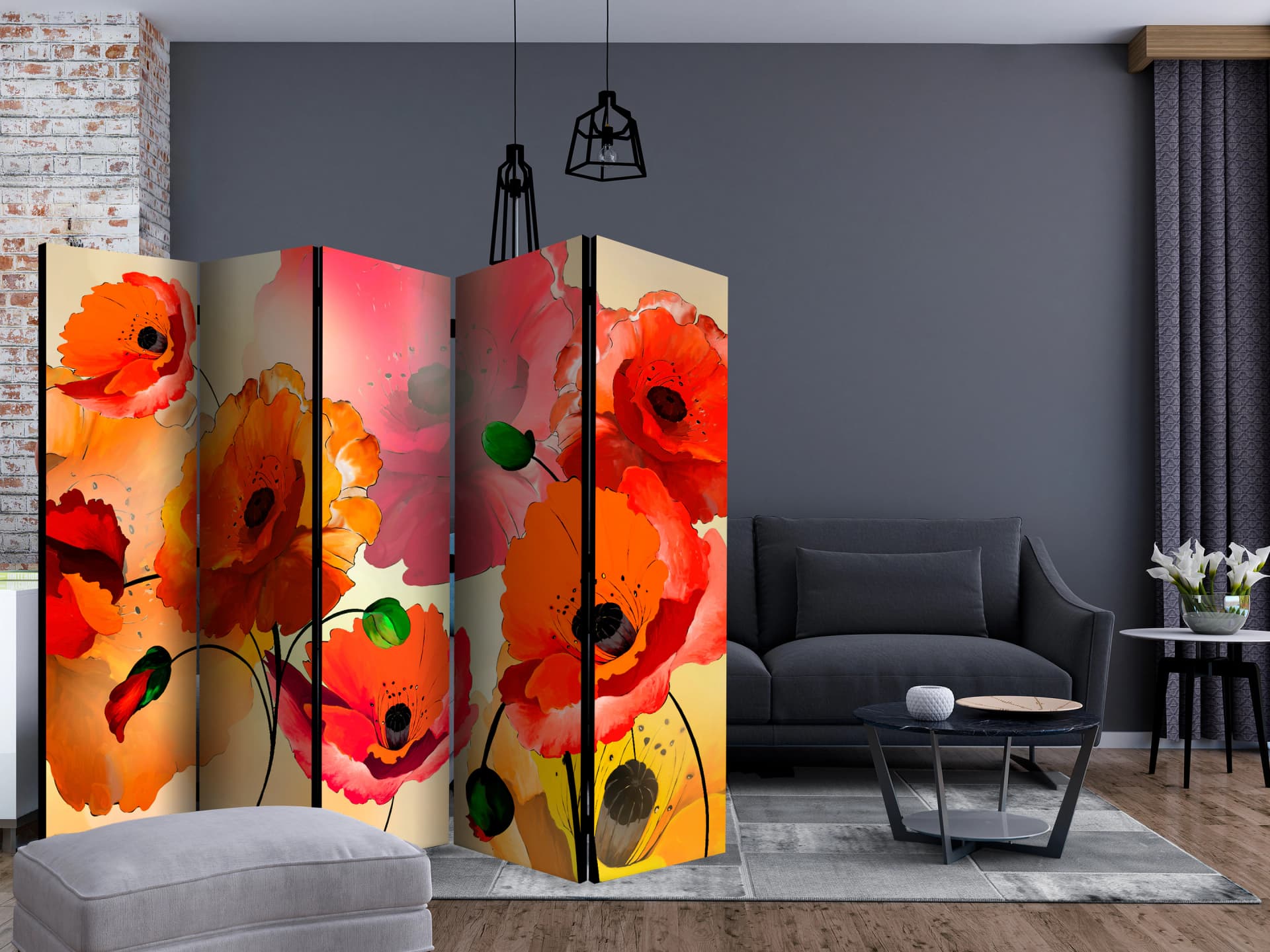 

Parawan 5-częściowy - Aksamitne maki II [Room Dividers] (rozmiar 225x172)