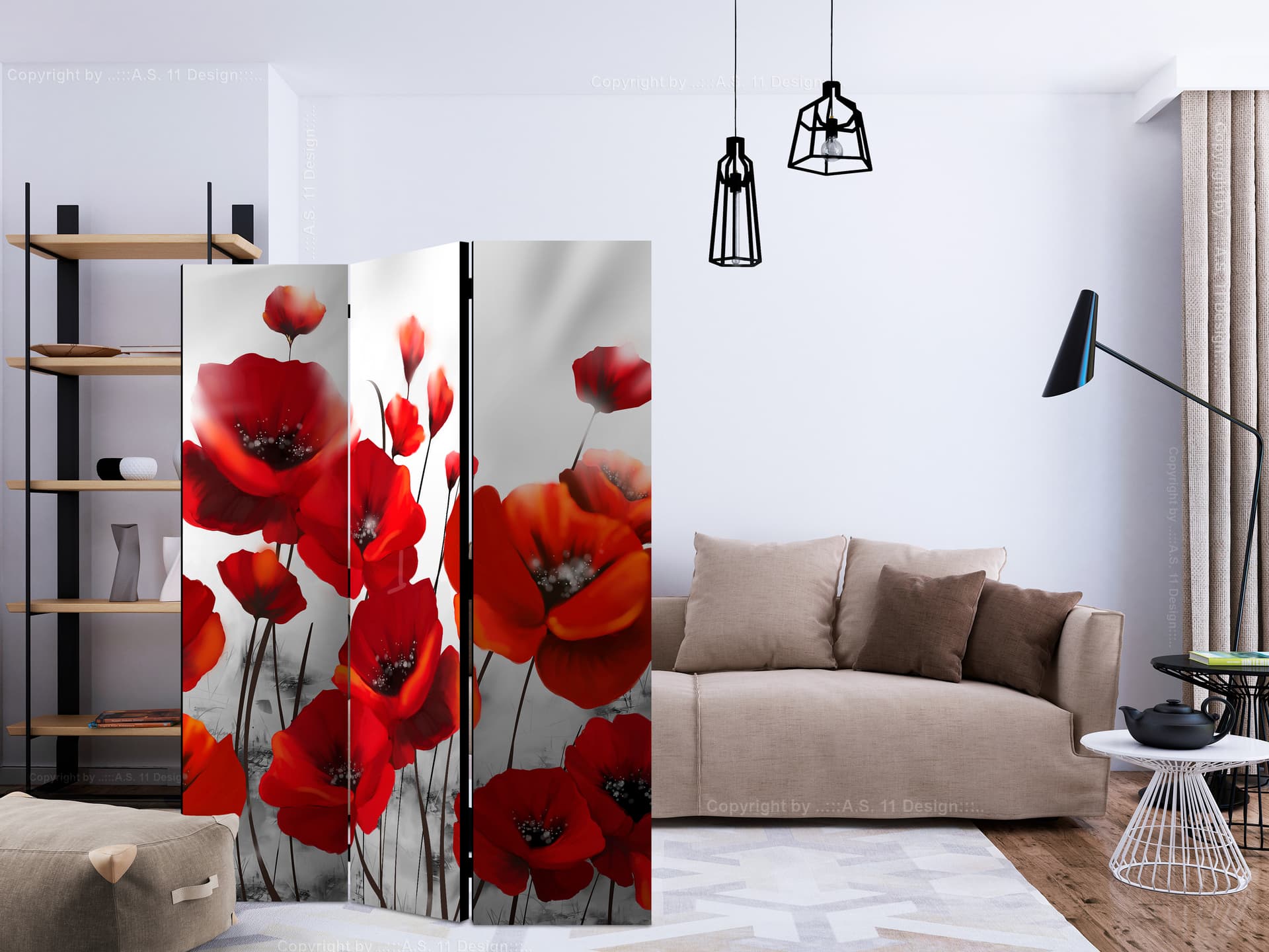 

Parawan 3-częściowy - Maki w blasku księżyca [Room Dividers] (rozmiar 135x172)