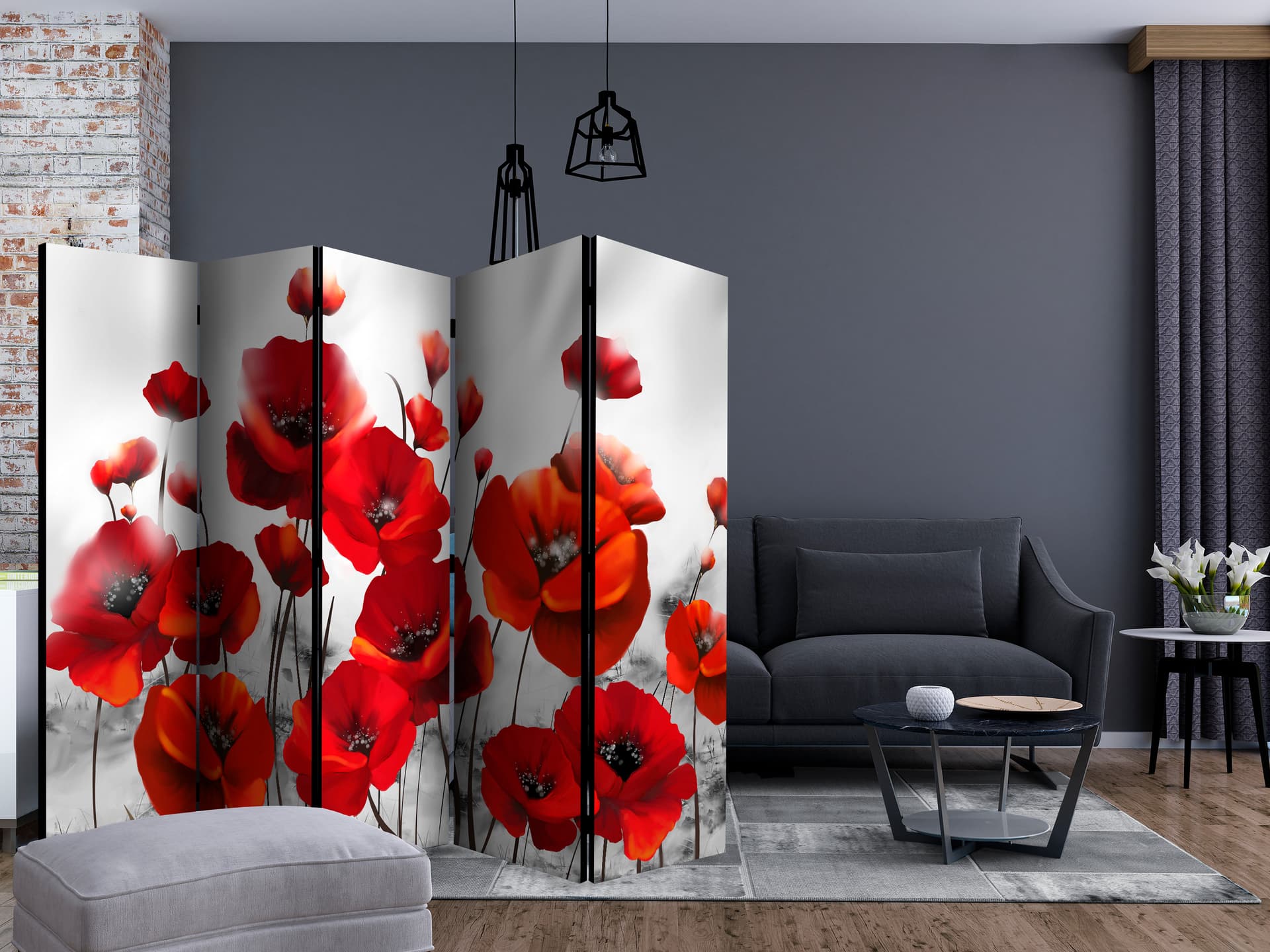 

Parawan 5-częściowy - Maki w blasku księżyca II [Room Dividers] (rozmiar 225x172)