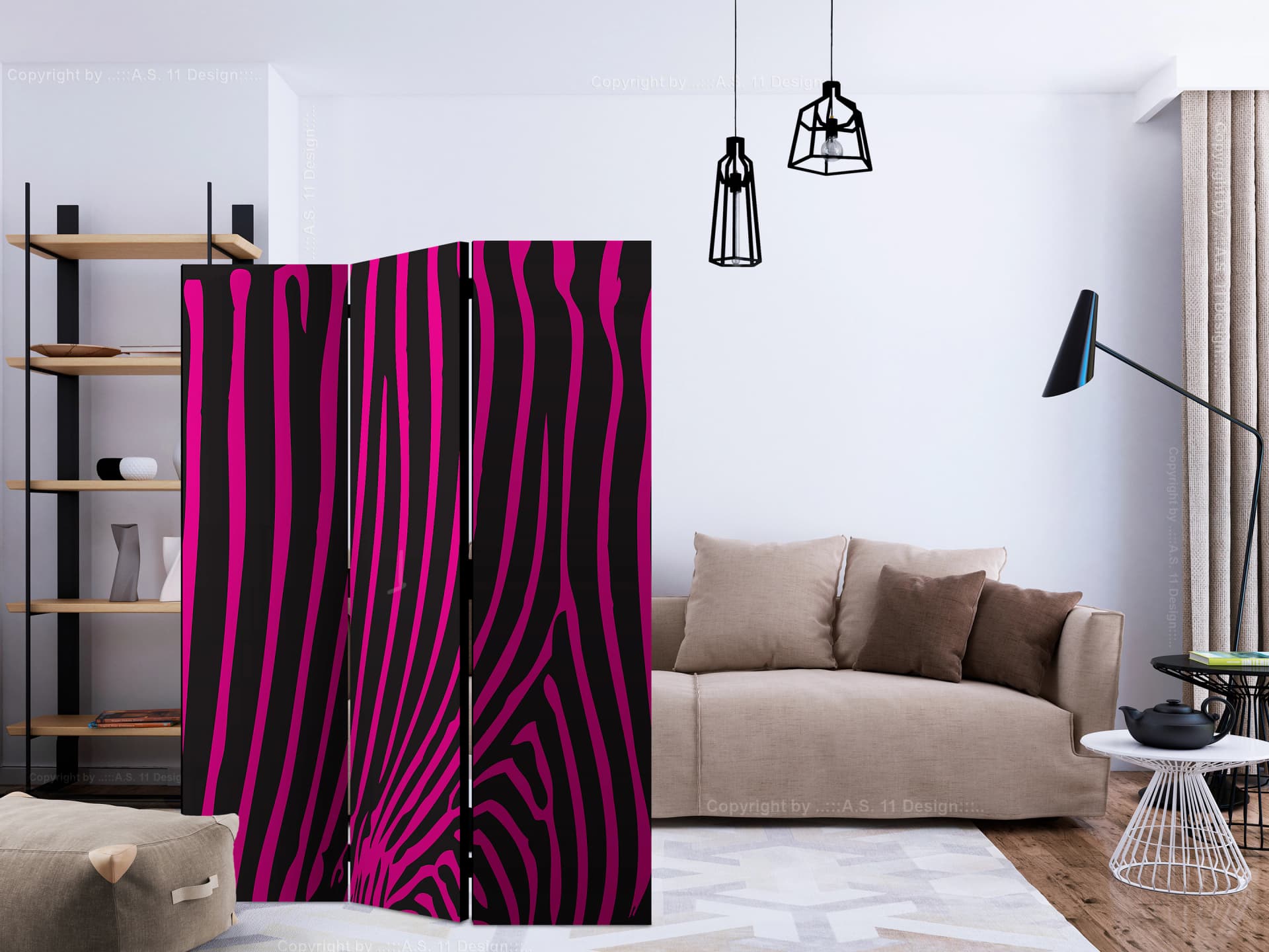

Parawan 3-częściowy - Zebra pattern (fioletowy) [Room Dividers] (rozmiar 135x172)