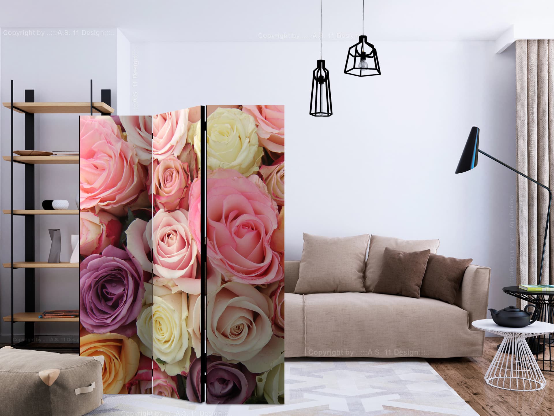 

Parawan 3-częściowy - Pastelowe róże [Room Dividers] (rozmiar 135x172)