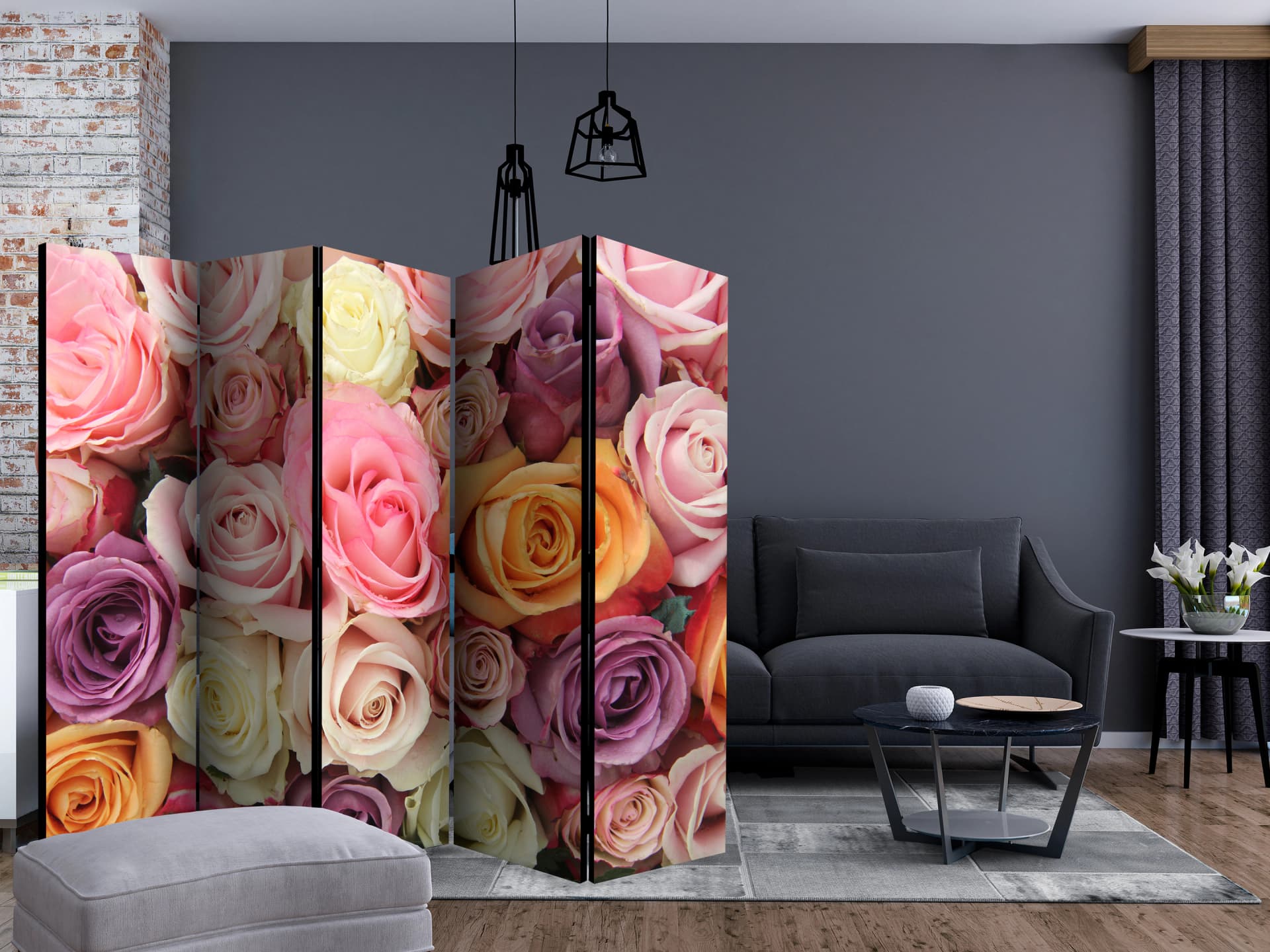 

Parawan 5-częściowy - Pastelowe róże II [Room Dividers] (rozmiar 225x172)
