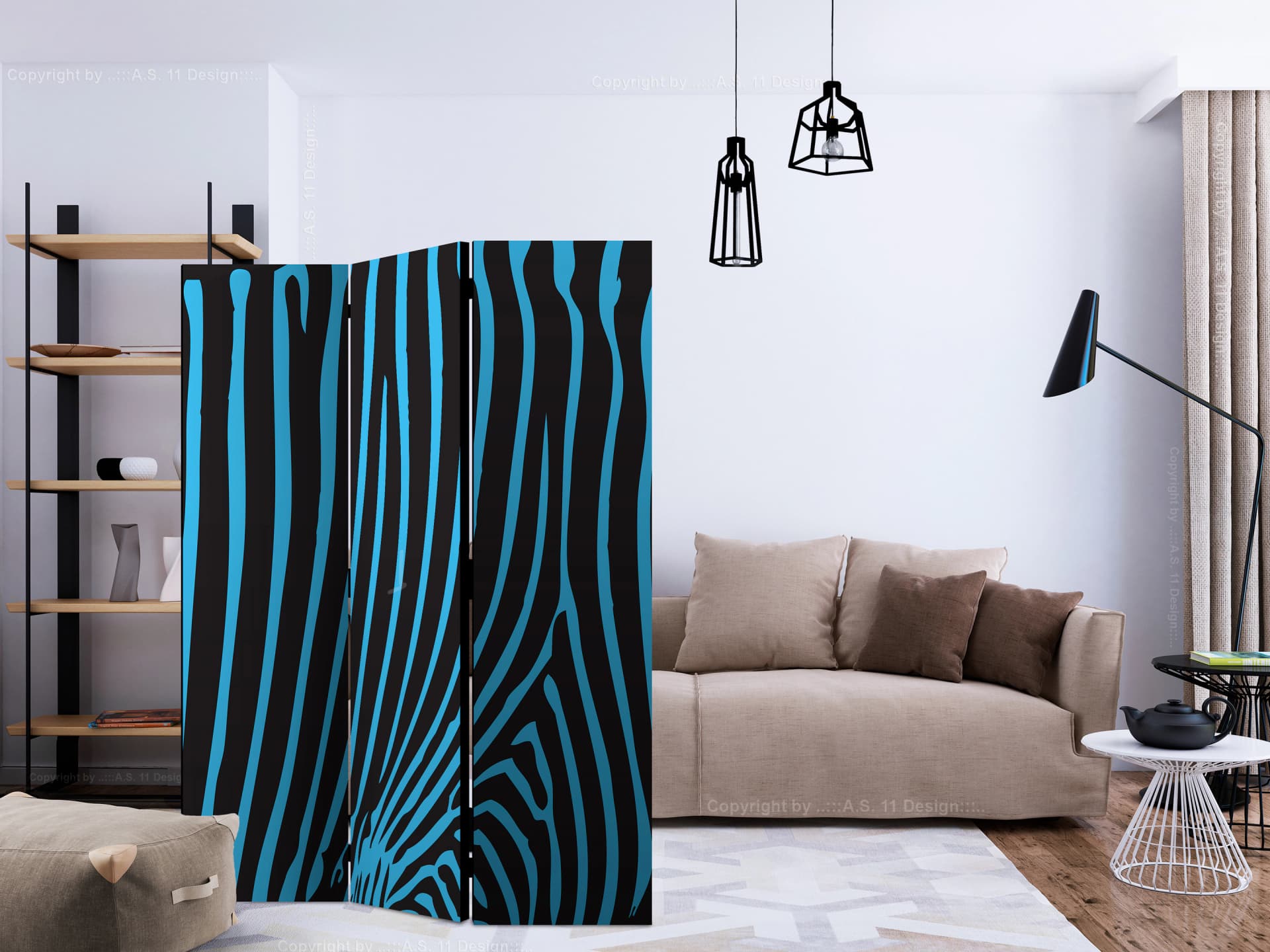 

Parawan 3-częściowy - Zebra pattern (turkus) [Room Dividers] (rozmiar 135x172)