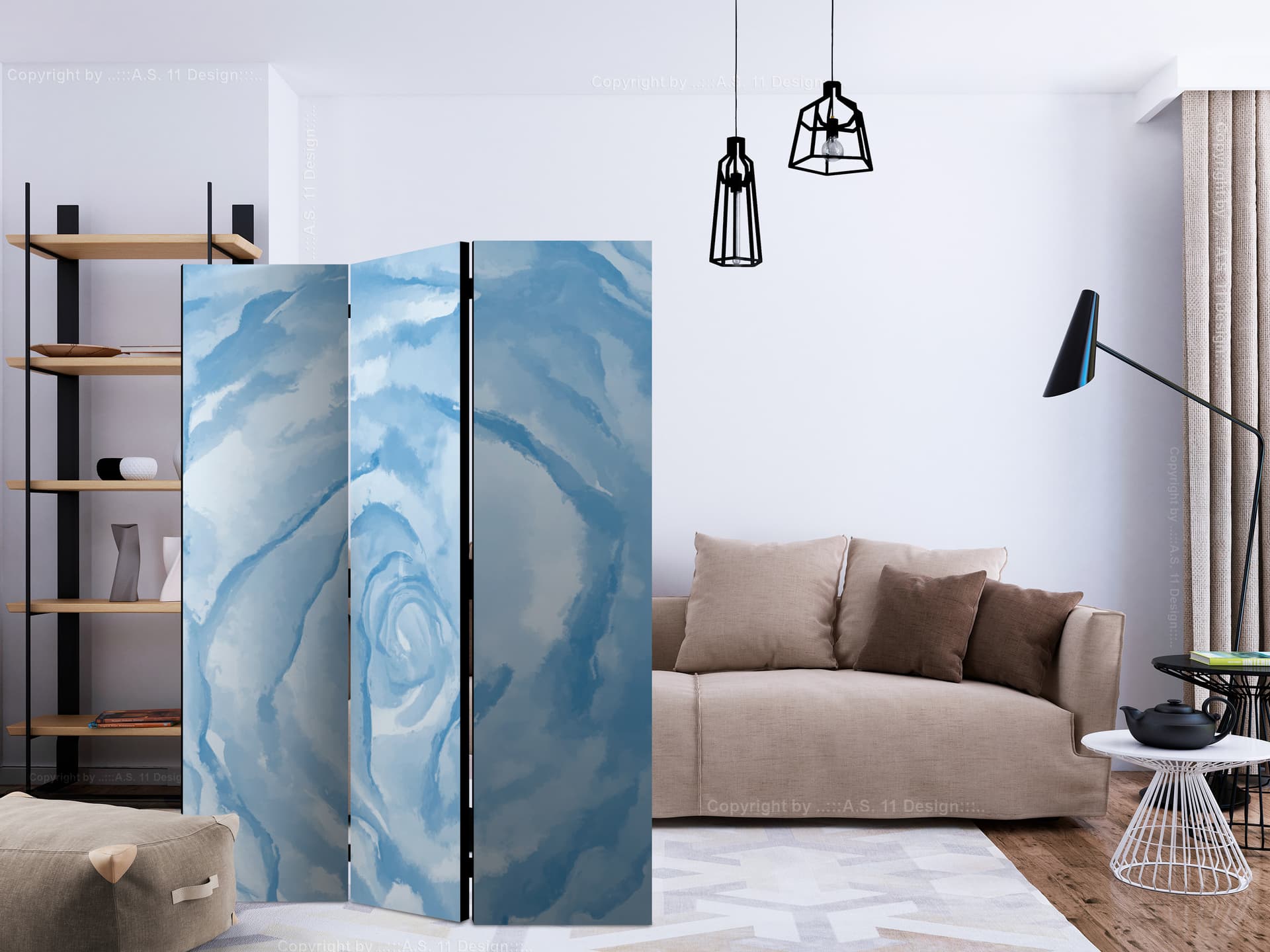 

Parawan 3-częściowy - róża (niebieski) [Room Dividers] (rozmiar 135x172)