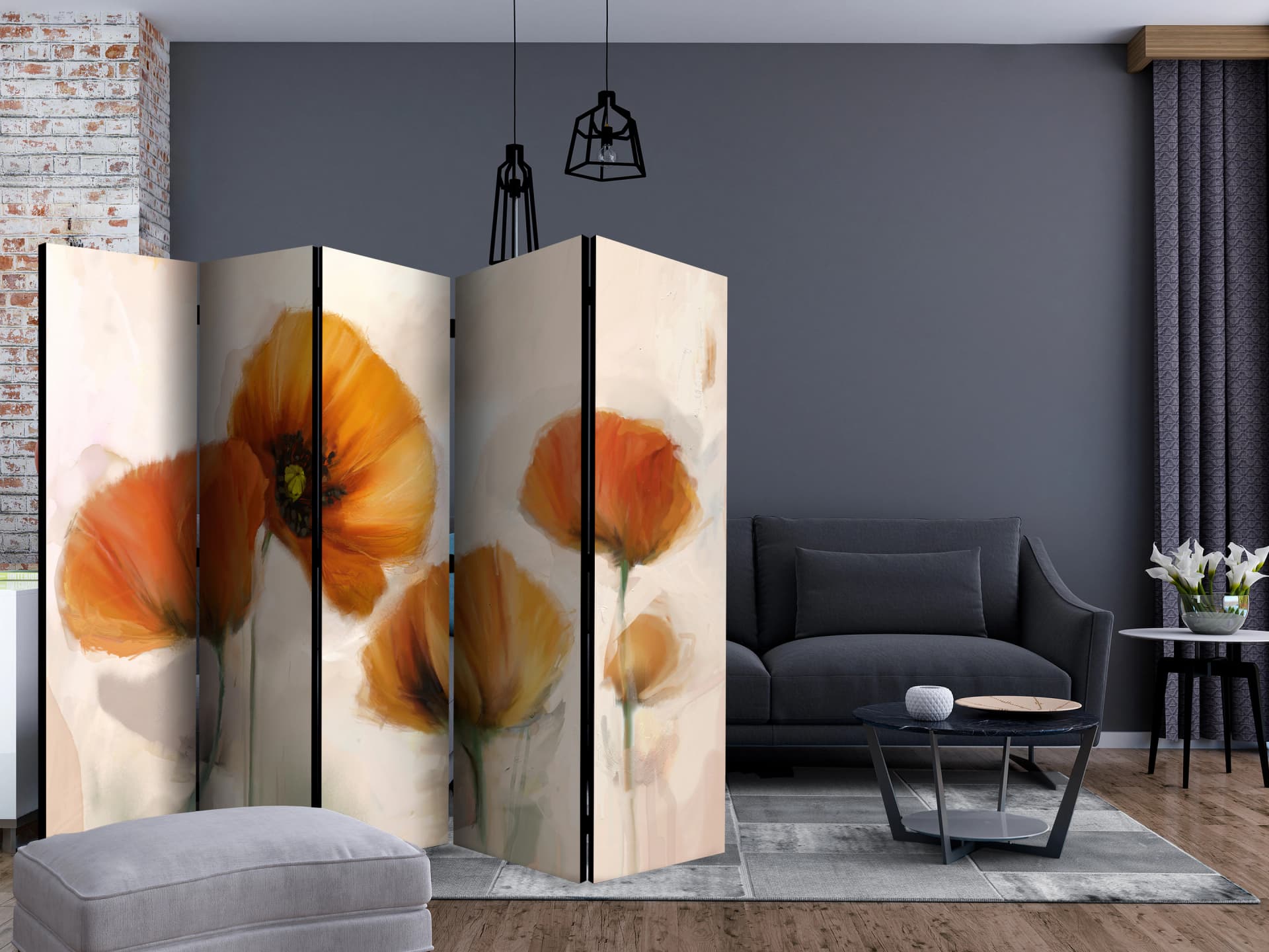 

Parawan 5-częściowy - maki - vintage II [Room Dividers] (rozmiar 225x172)